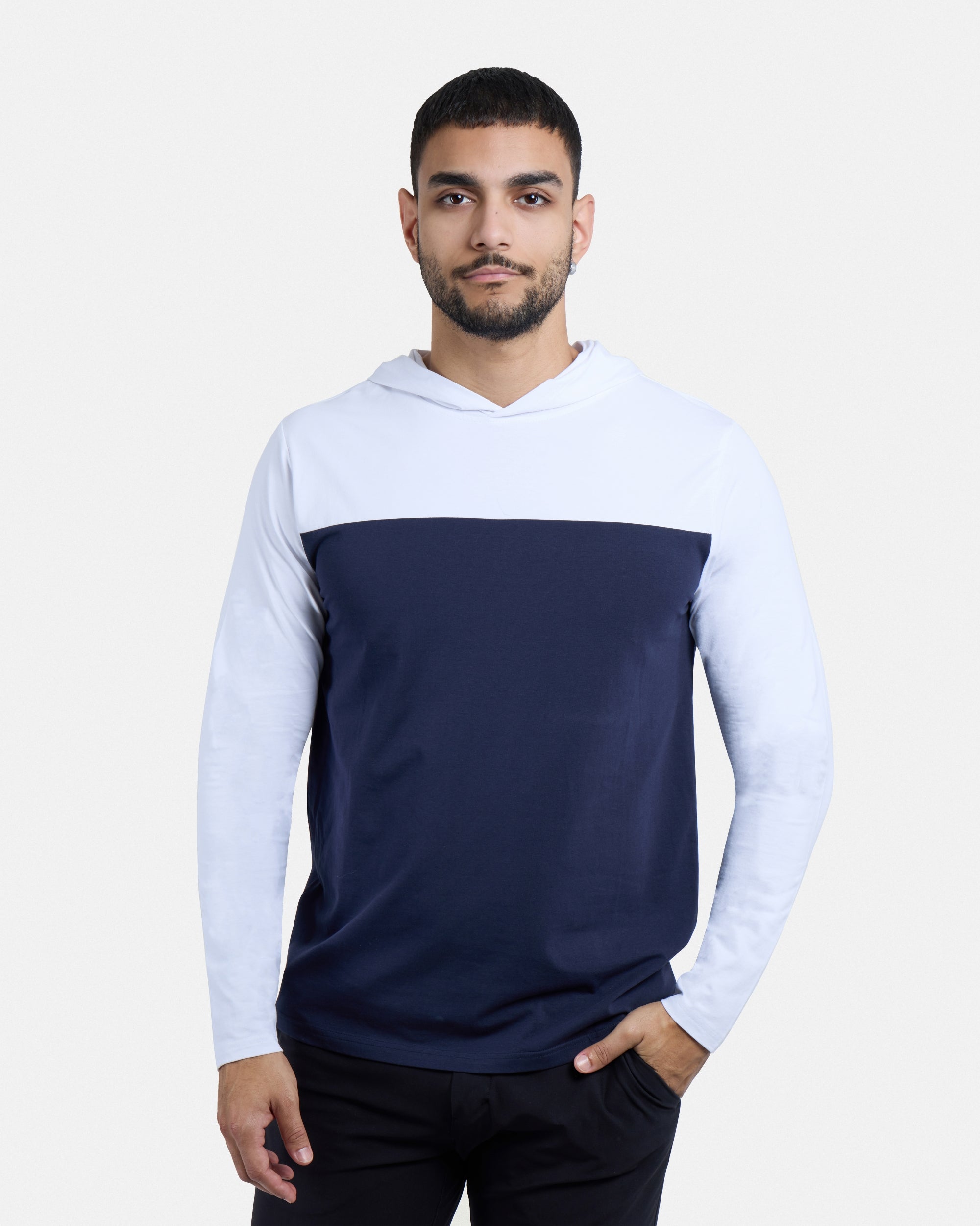 X RAY Men's Hoodie T Shirt, 95% Cotton Slim Fit Colorblock Long Sleeve Hooded Shirts for Men