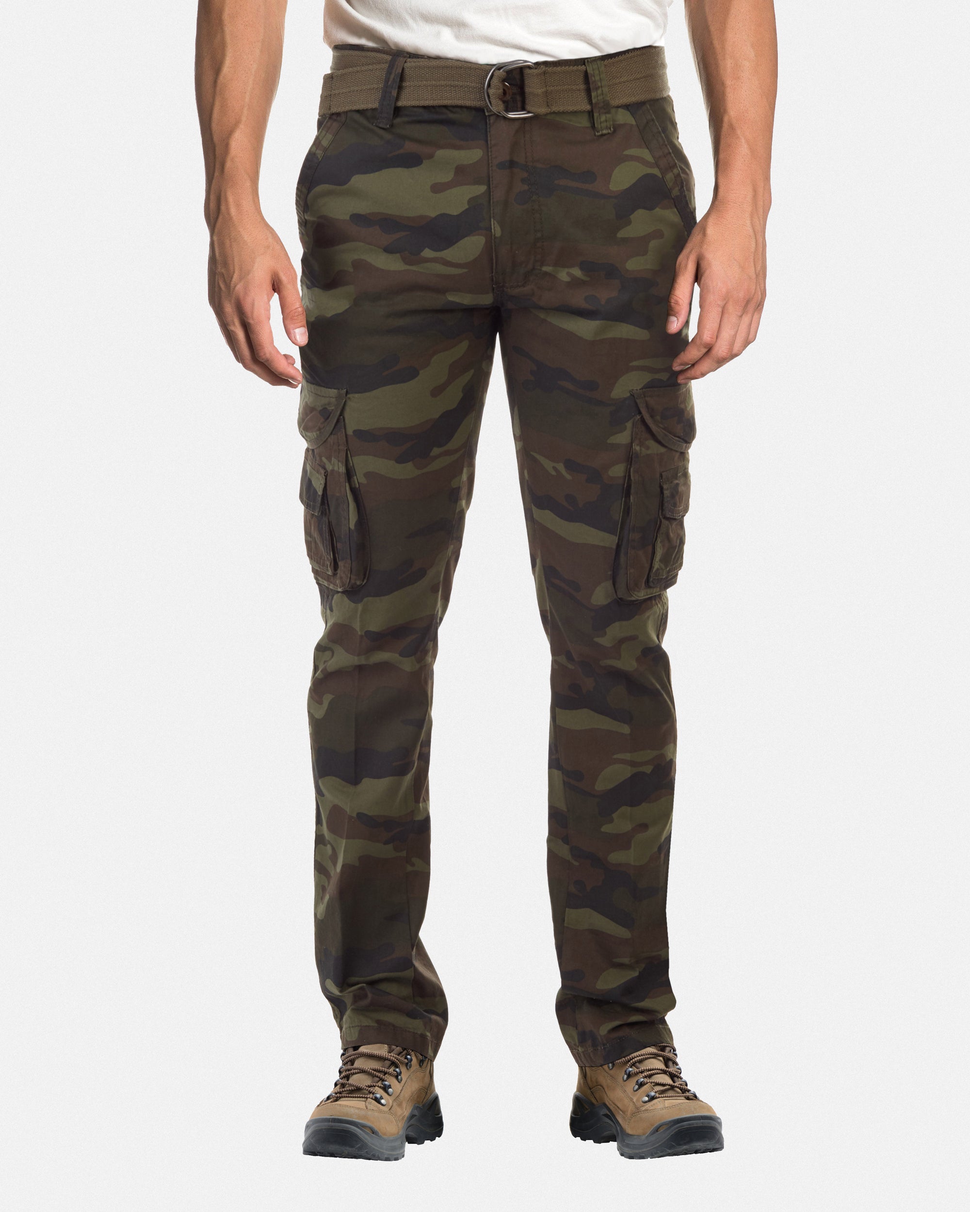 X RAY Men's Belted Classic Fit Cotton Cargo Pants