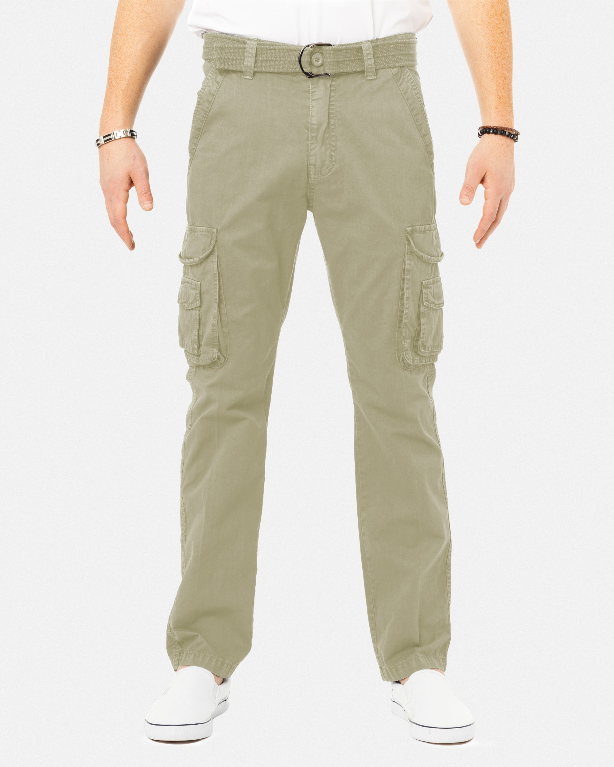 X RAY Men's Belted Classic Fit Cotton Cargo Pants