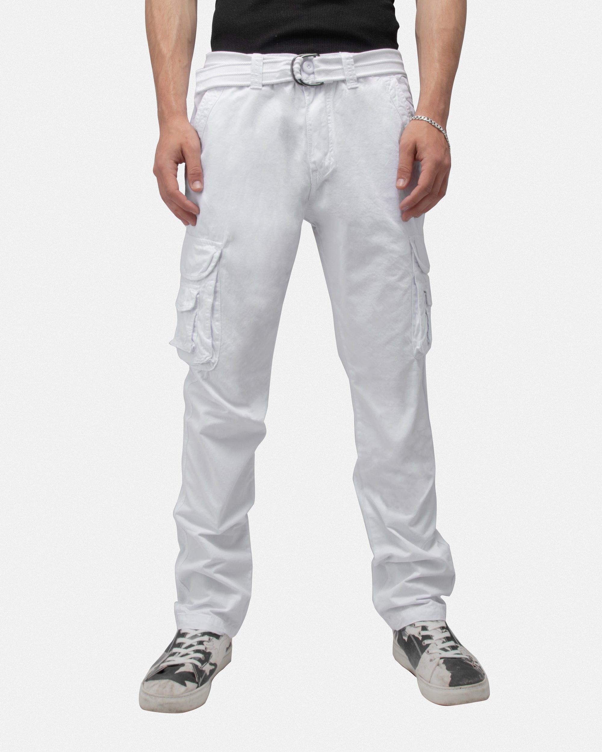 X RAY Men's Belted Classic Fit Cotton Cargo Pants