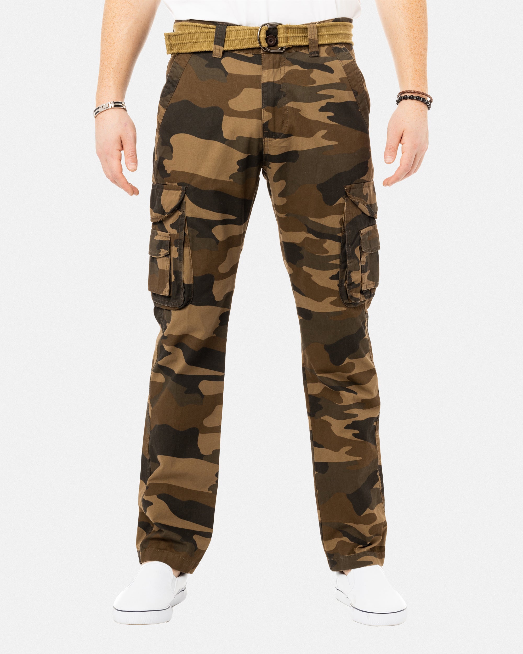 X RAY Men's Belted Classic Fit Cotton Cargo Pants