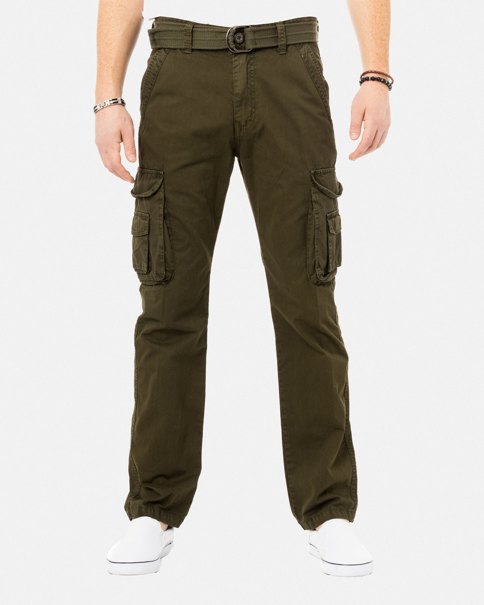 X RAY Men's Belted Classic Fit Cotton Cargo Pants
