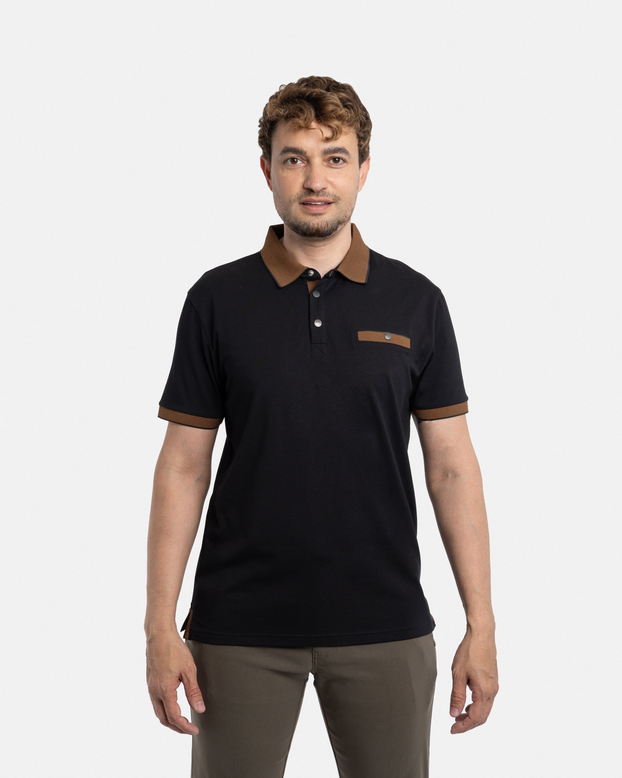 Slim Fit Snap Button Faux Pocket Polo Shirt
