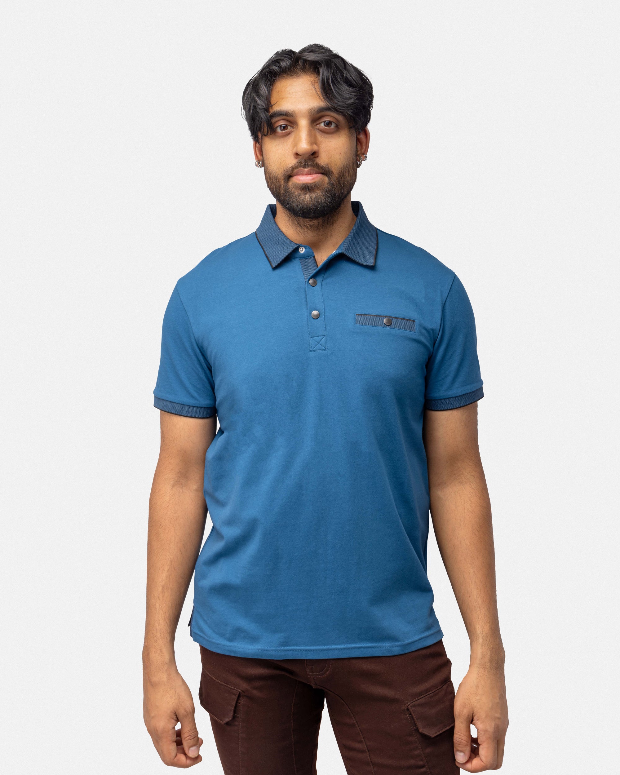 Slim Fit Snap Button Faux Pocket Polo Shirt
