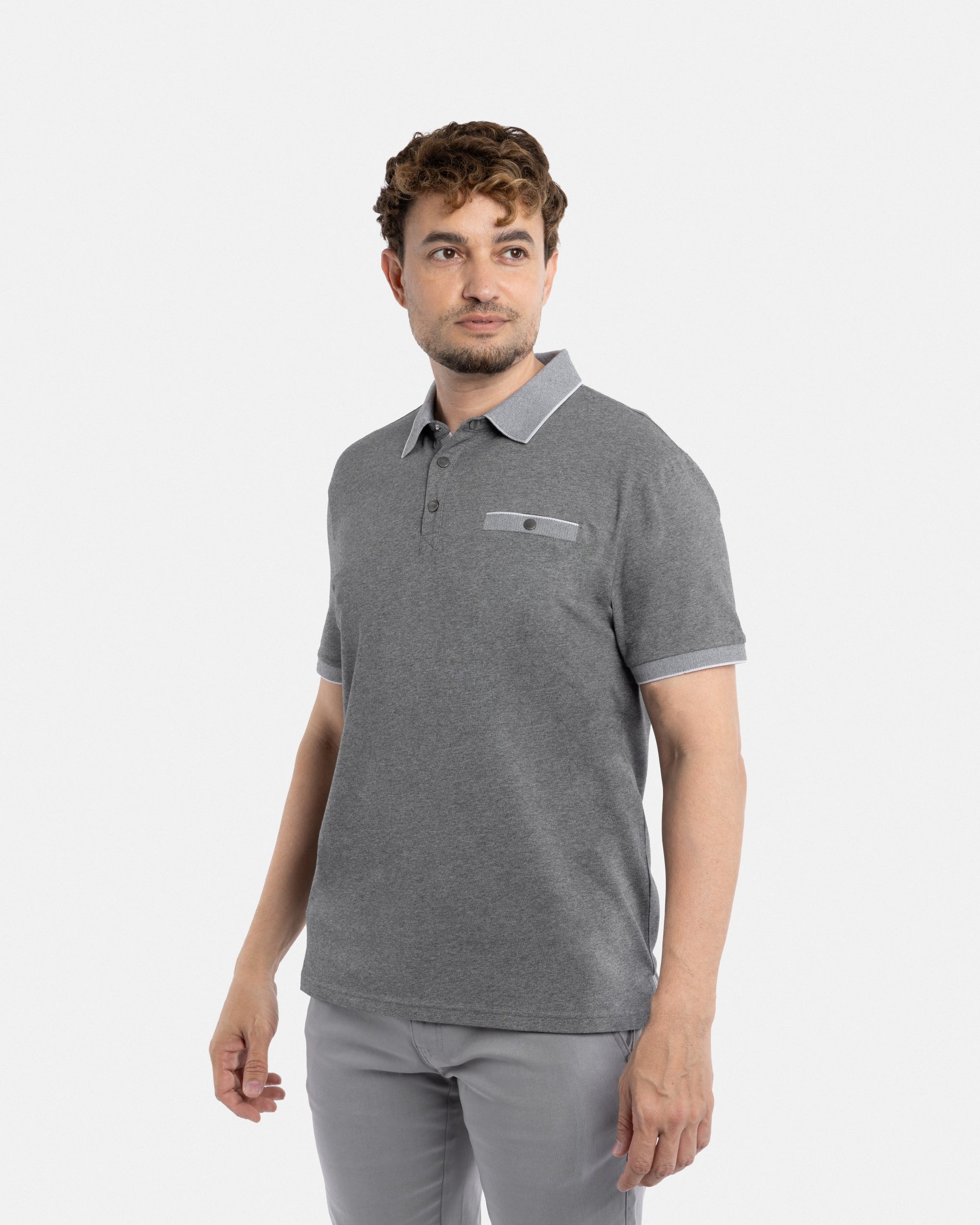 Slim Fit Snap Button Faux Pocket Polo Shirt
