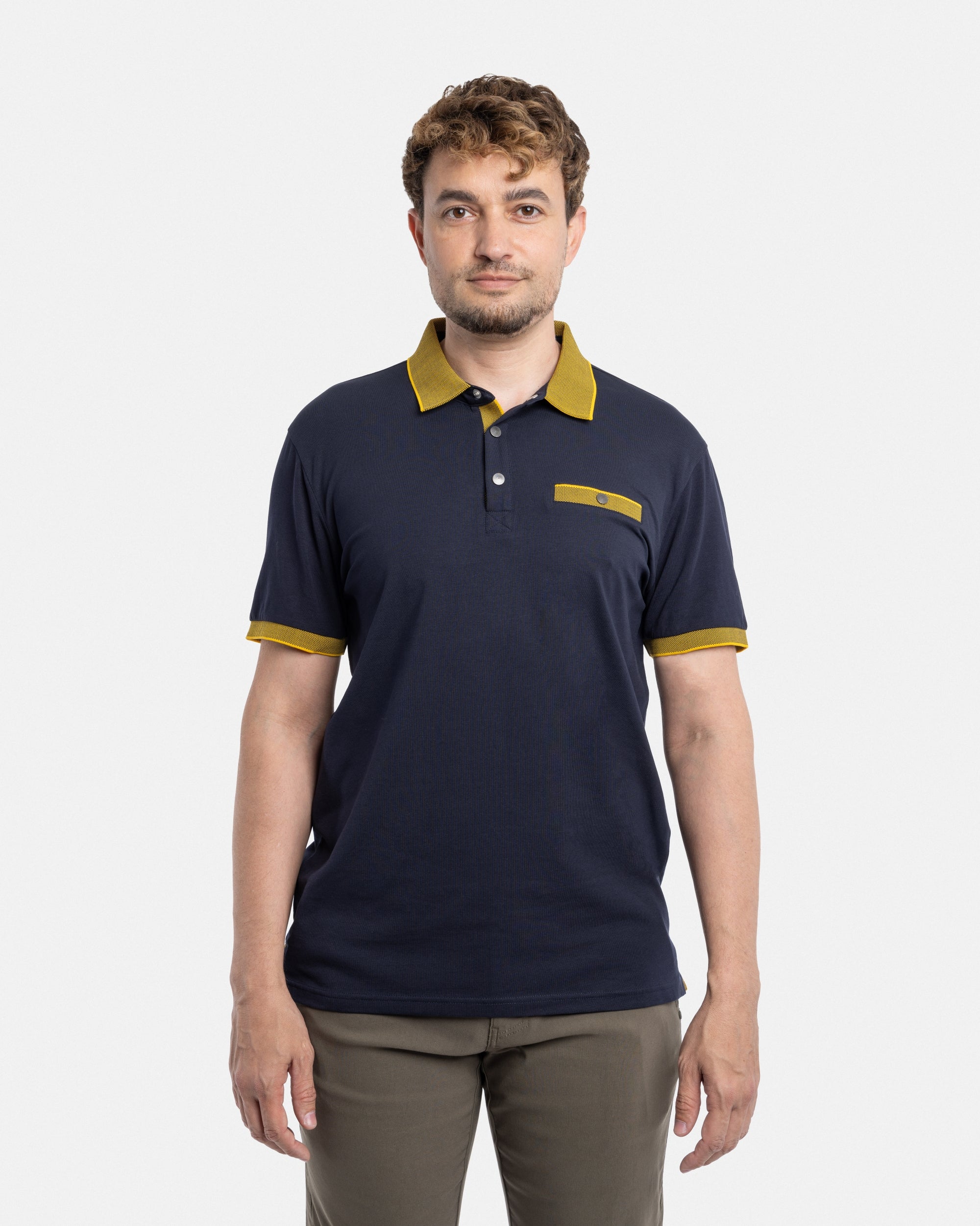 Slim Fit Snap Button Faux Pocket Polo Shirt
