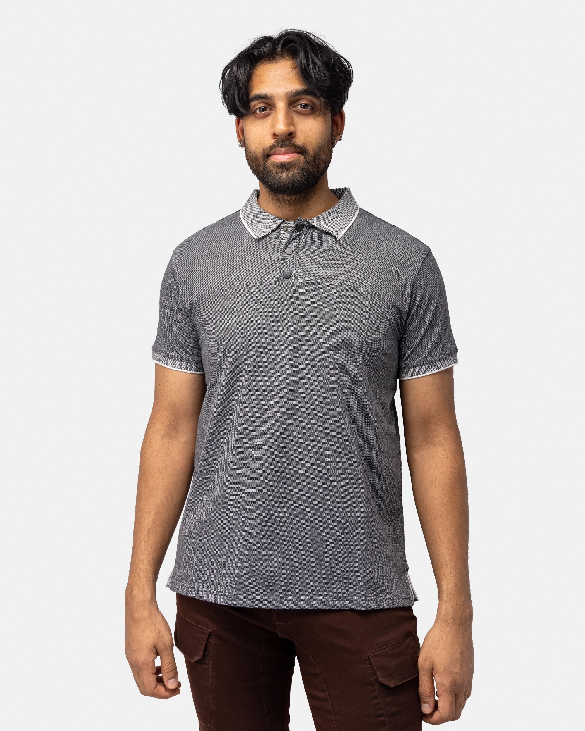 #XMTS-23016 Slim Fit Chest Seam Snap Button Placket Polo