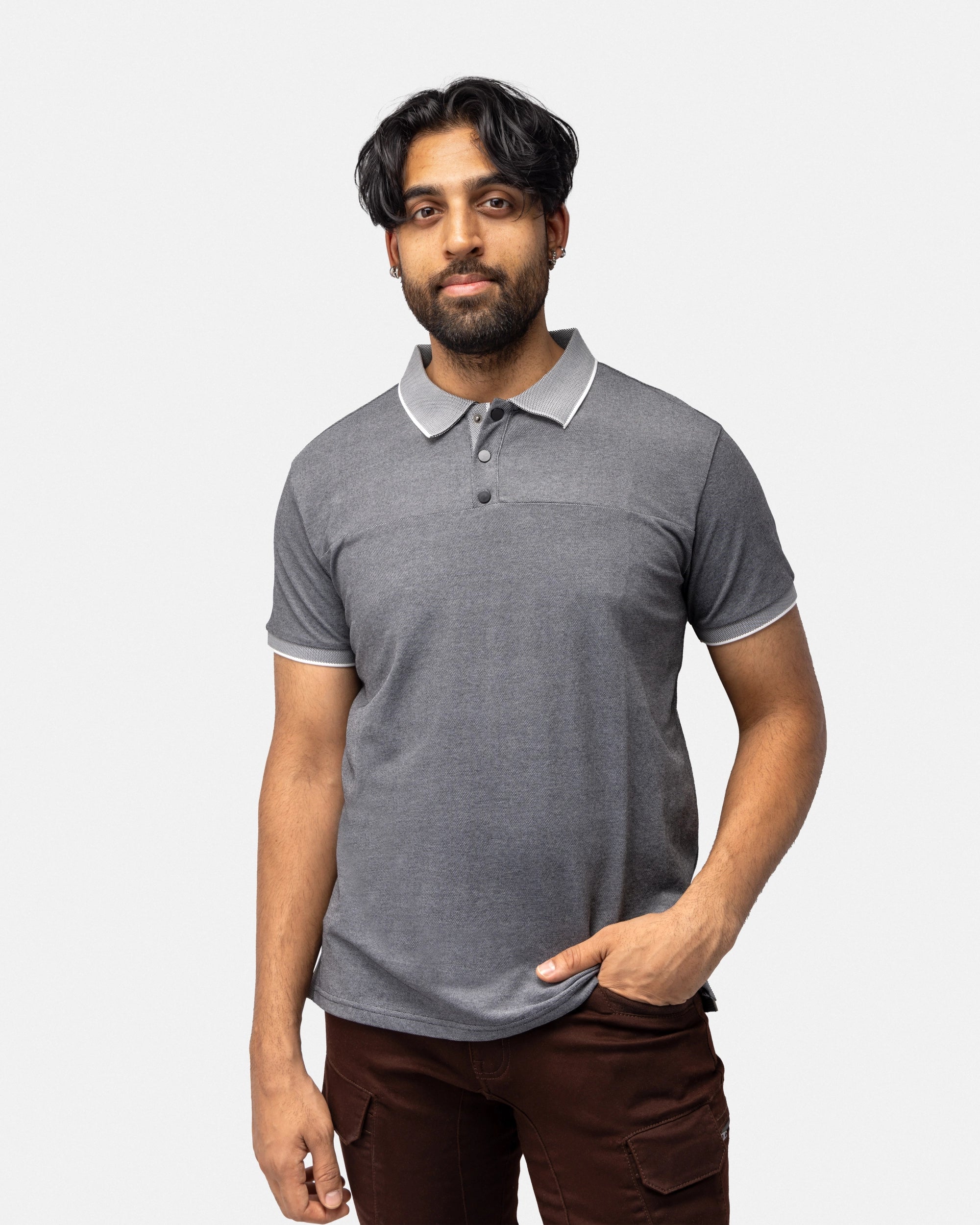 #XMTS-23016 Slim Fit Chest Seam Snap Button Placket Polo-thumbmail-3
