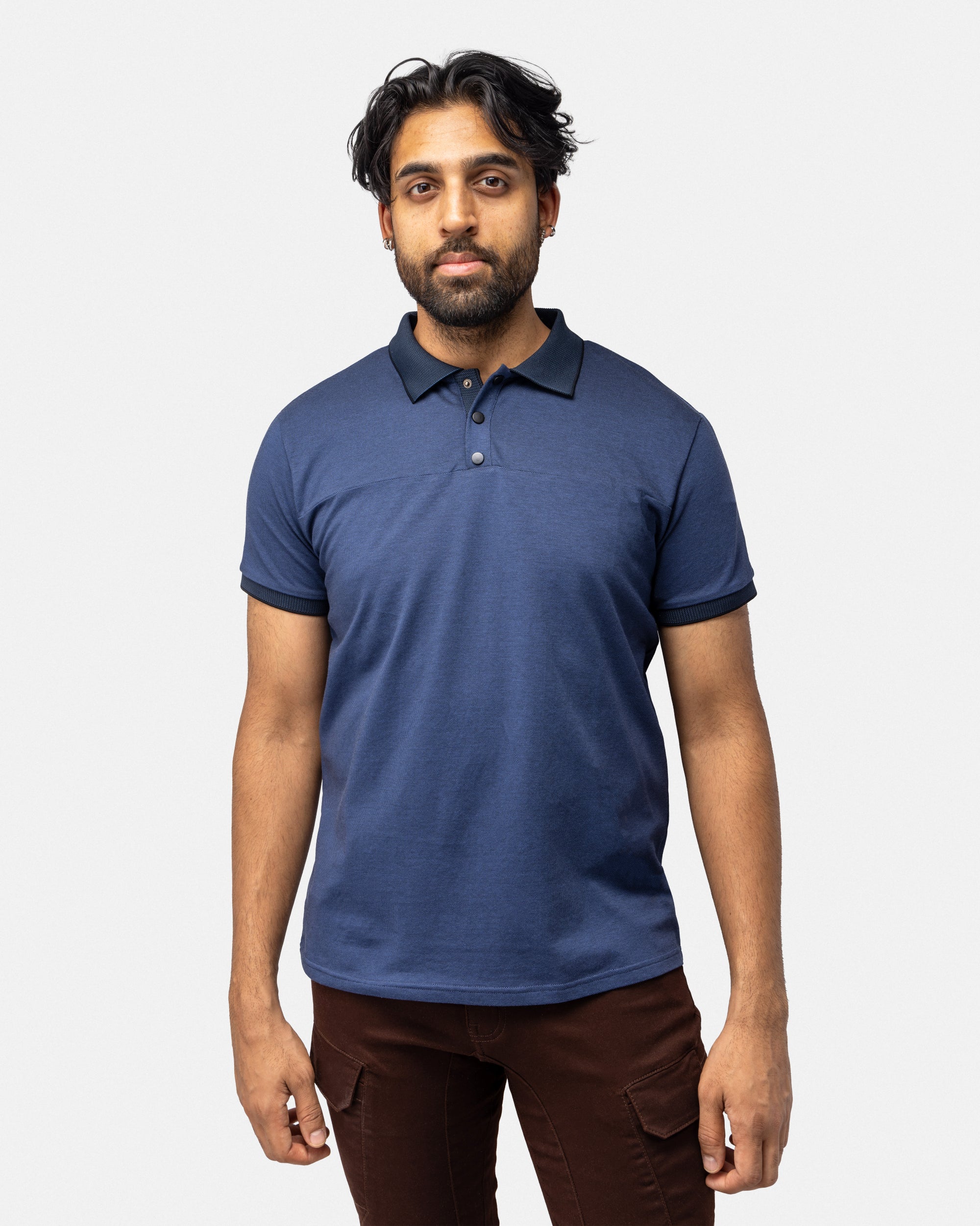 X RAY Men's Slim Fit Snap Button With Chest Seam Polo Shirt