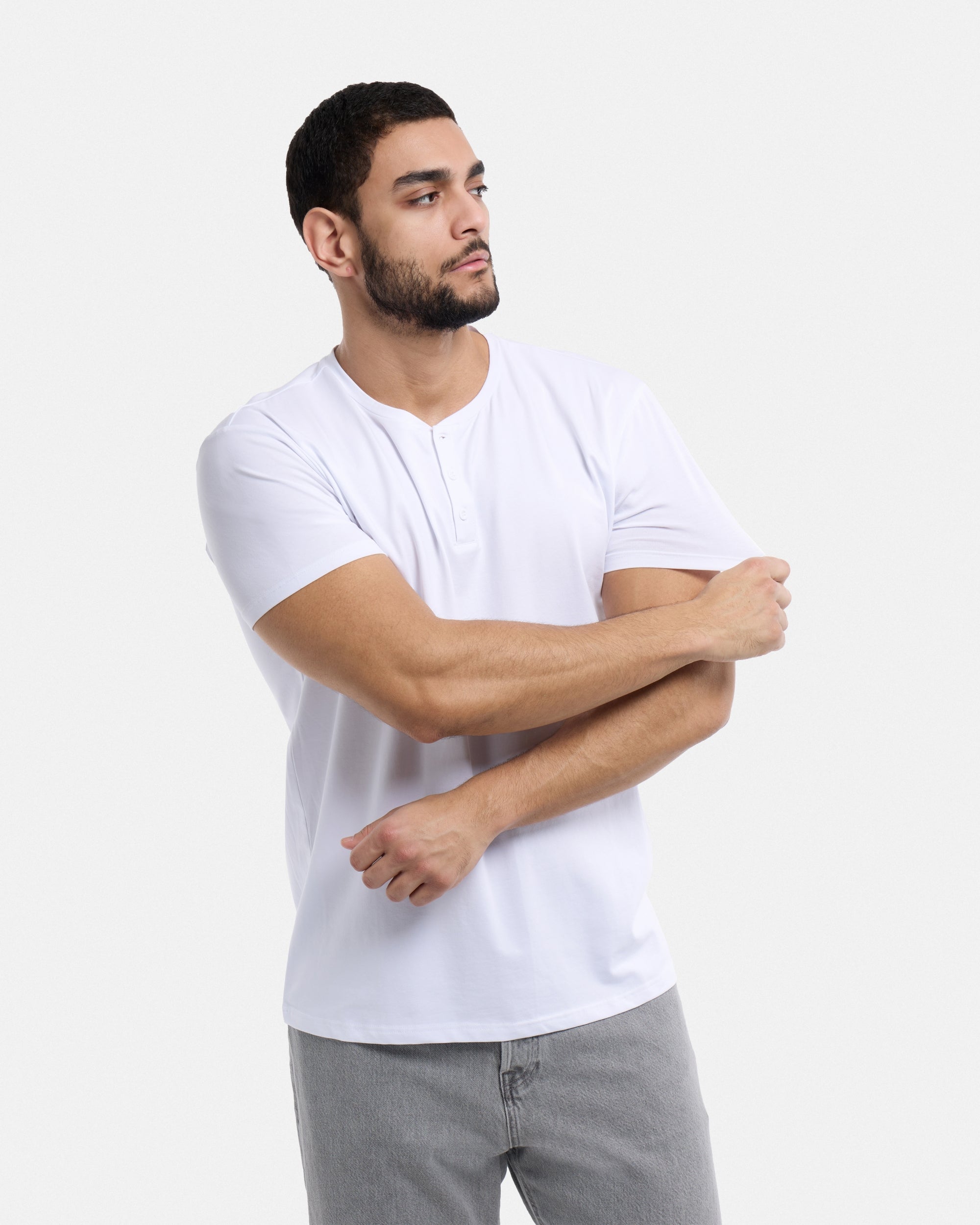 【DISCERNMENT】Front button henley neck basic T-shirt NJNJGO Mens Long Sleeve Henley Shirts Solid Basic V-Neck T