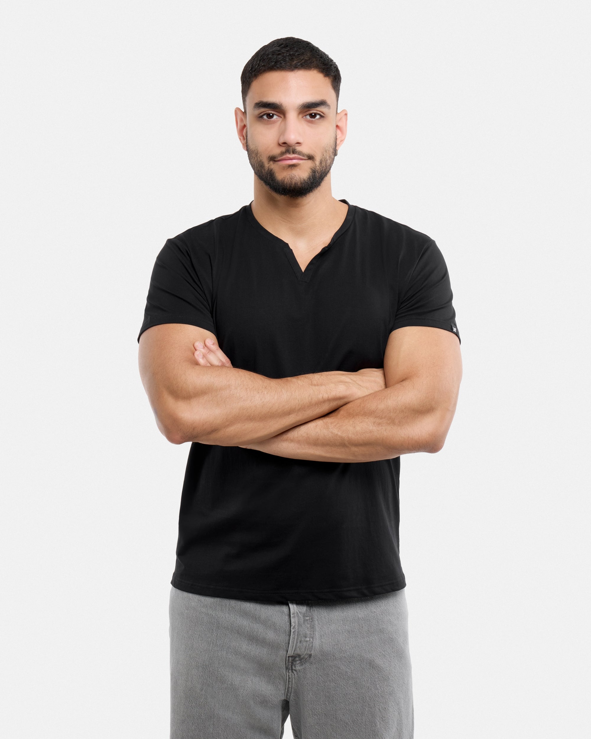 X RAY Men's Basic V-Notch Neck Short Sleeve Split Neck T