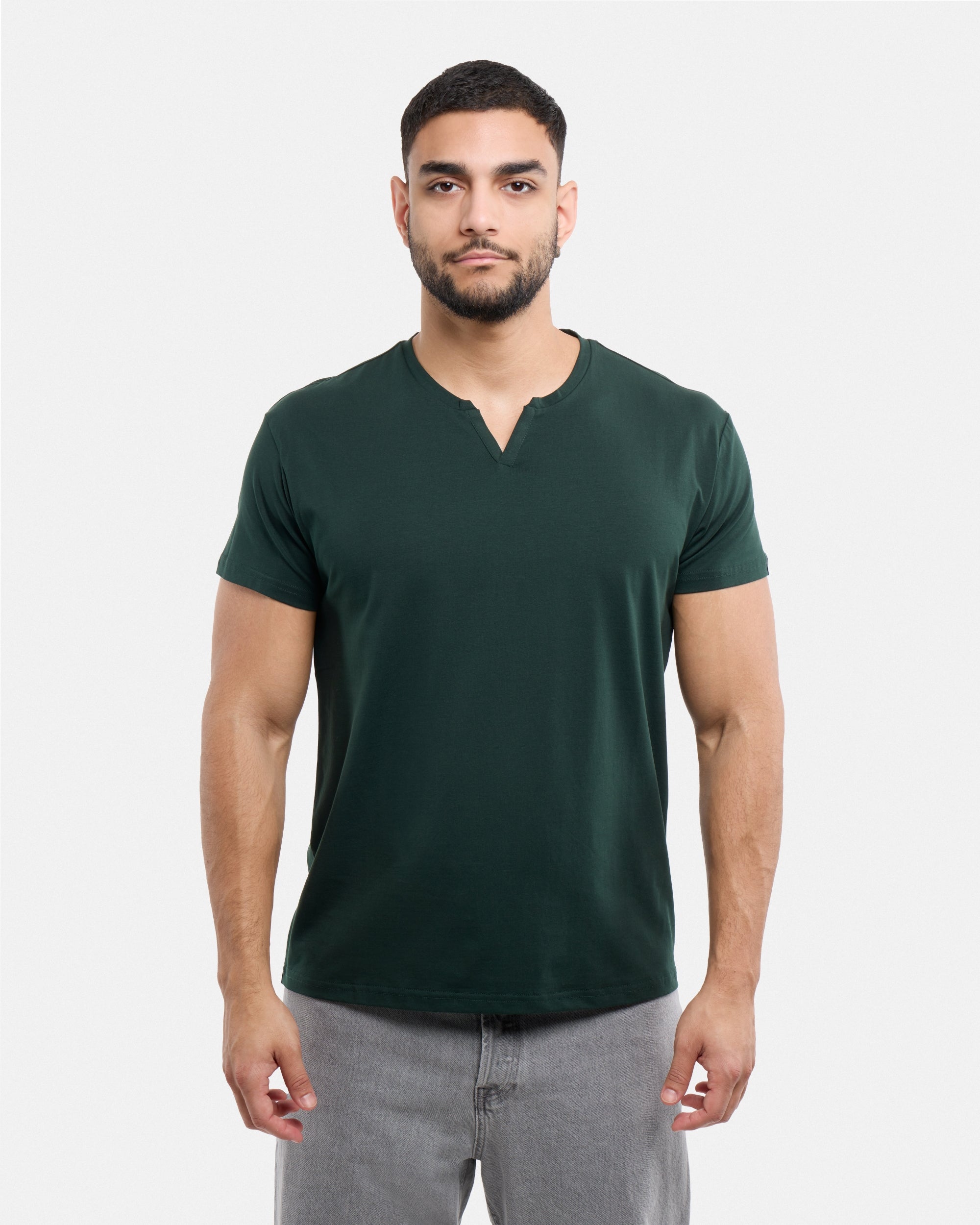 X RAY Men's Basic V-Notch Neck Short Sleeve Split Neck T