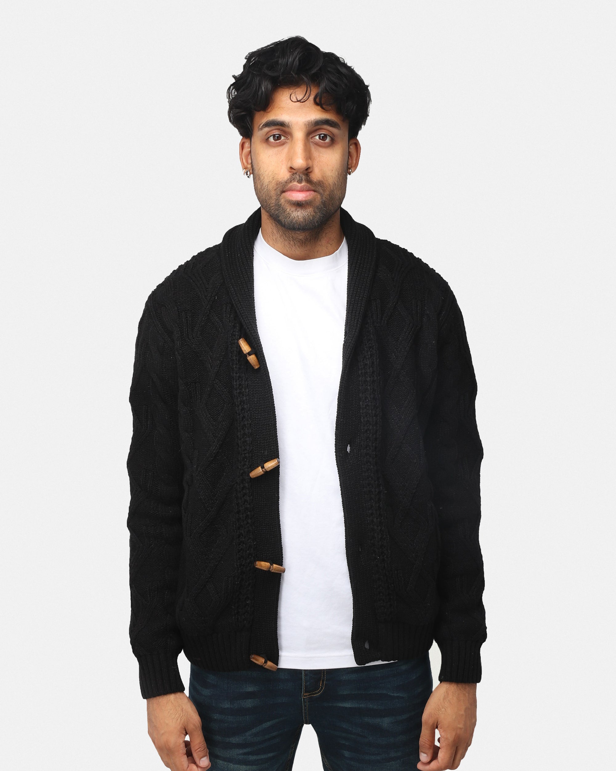 X RAY Men's Faux Shearling Waffle Knitted Shawl Collar Cable Knit Cardigan Sweater Big & Tall Available