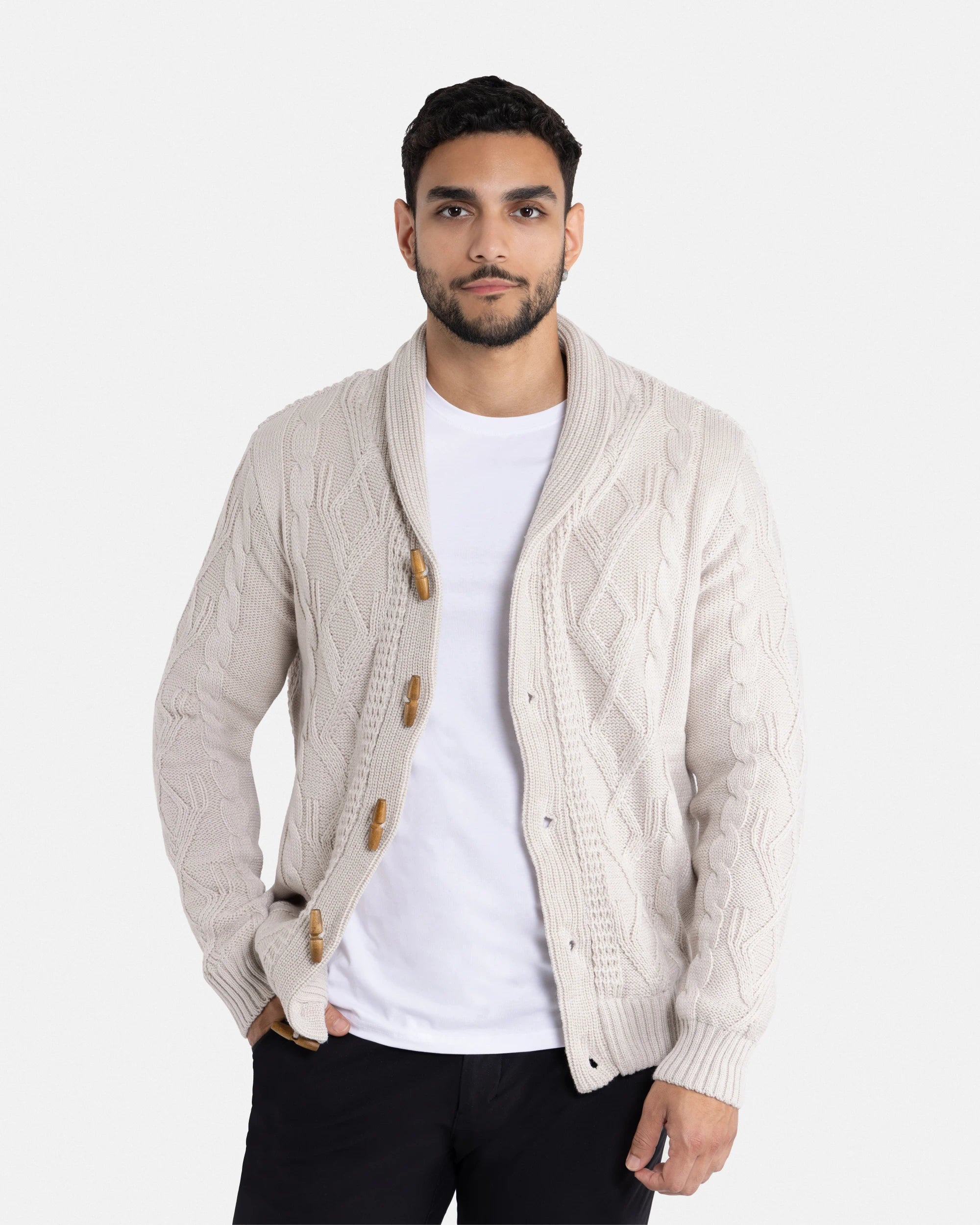 X RAY Men's Faux Shearling Waffle Knitted Shawl Collar Cable Knit Cardigan Sweater Big & Tall Available