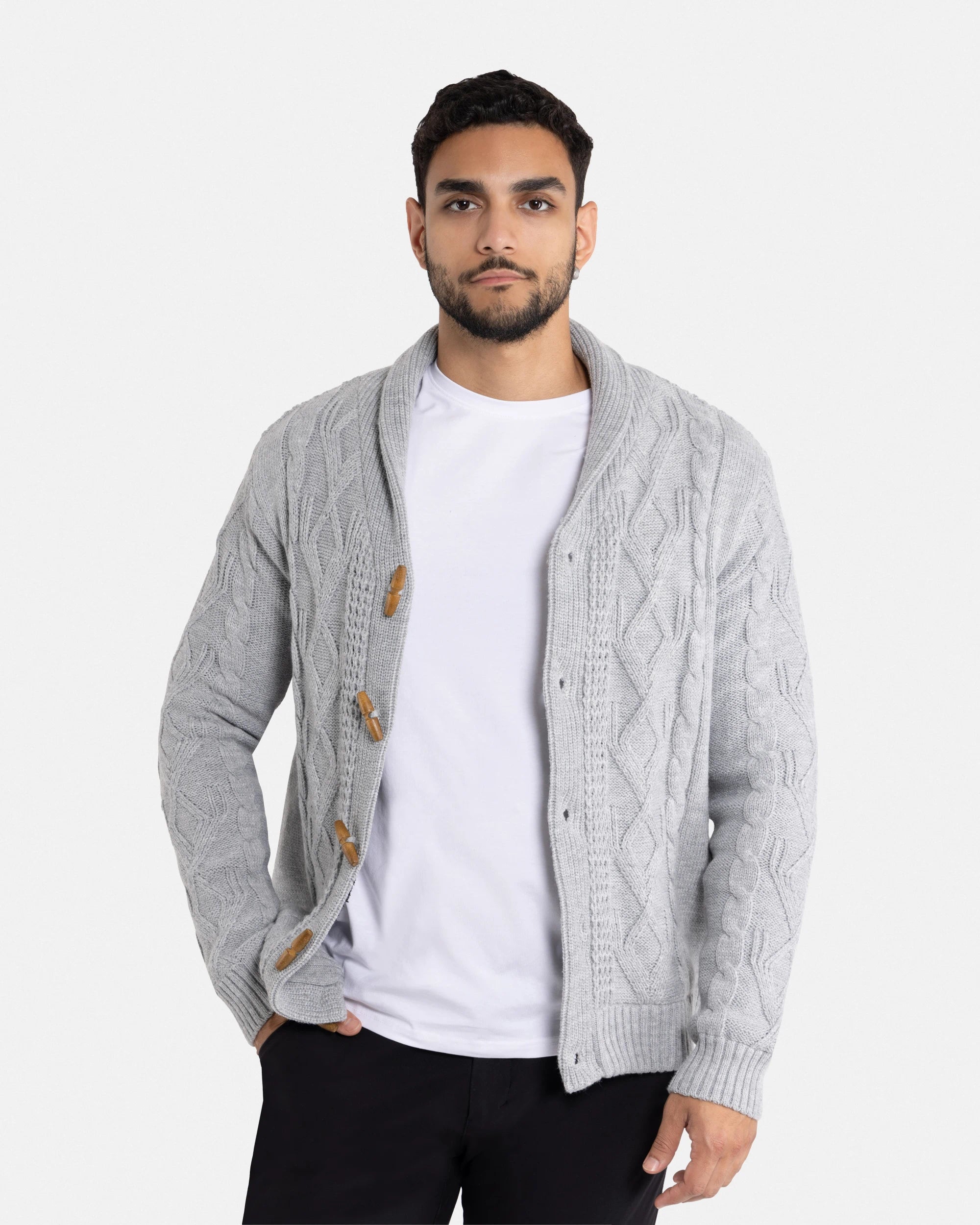 X RAY Men's Faux Shearling Waffle Knitted Shawl Collar Cable Knit Cardigan Sweater Big & Tall Available