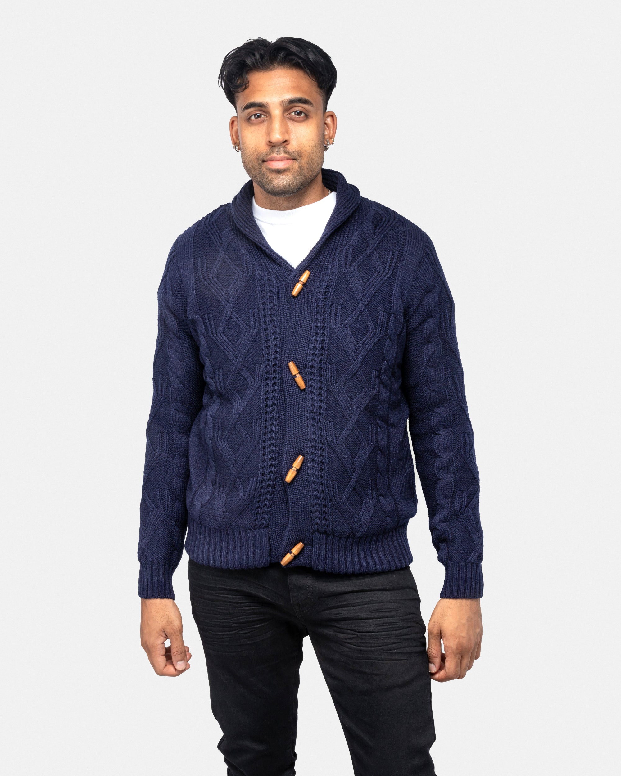 X RAY Men's Faux Shearling Waffle Knitted Shawl Collar Cable Knit Cardigan Sweater Big & Tall Available