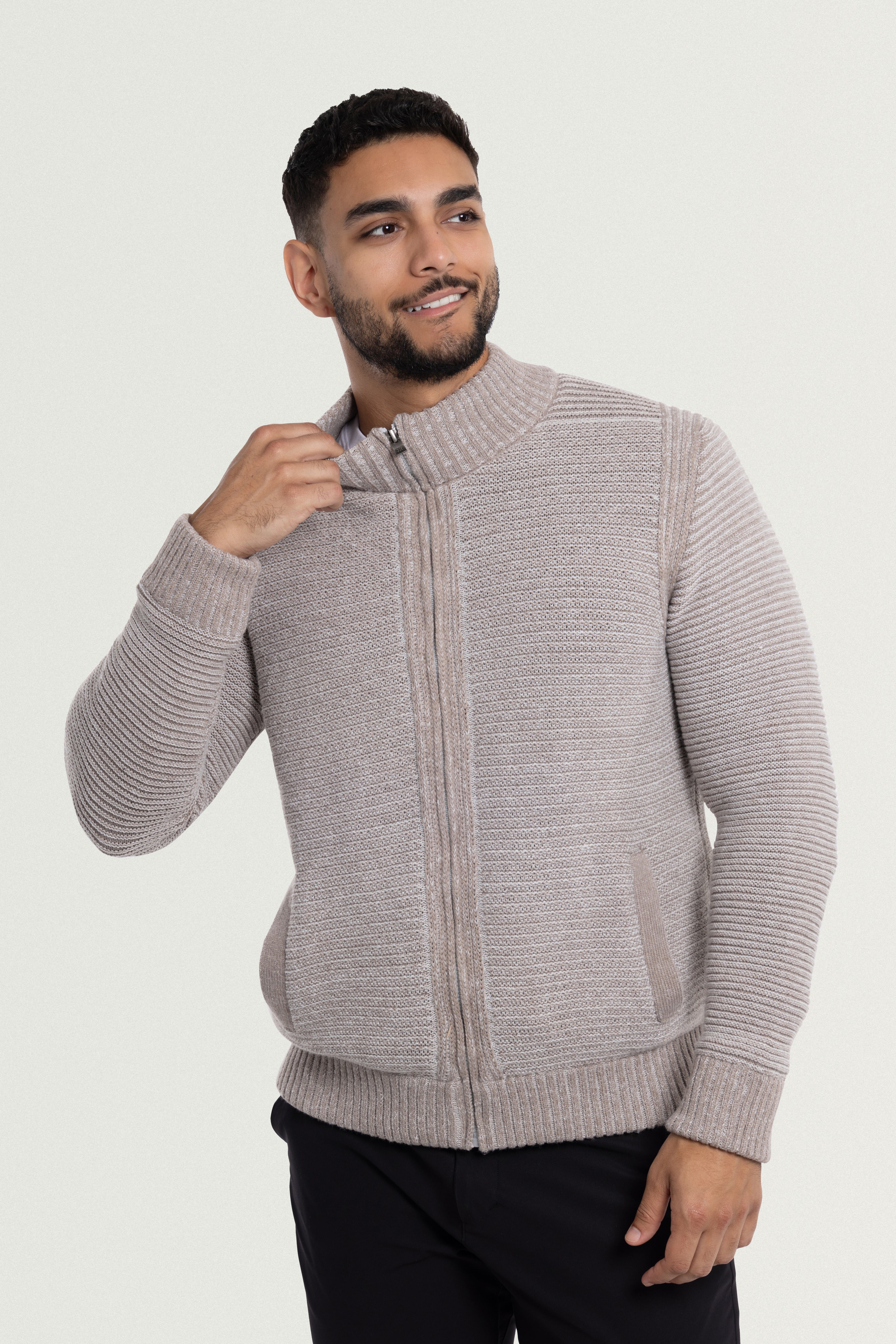 X RAY Men's Stand Collar Full Zip High Neck Ribbed Sweater