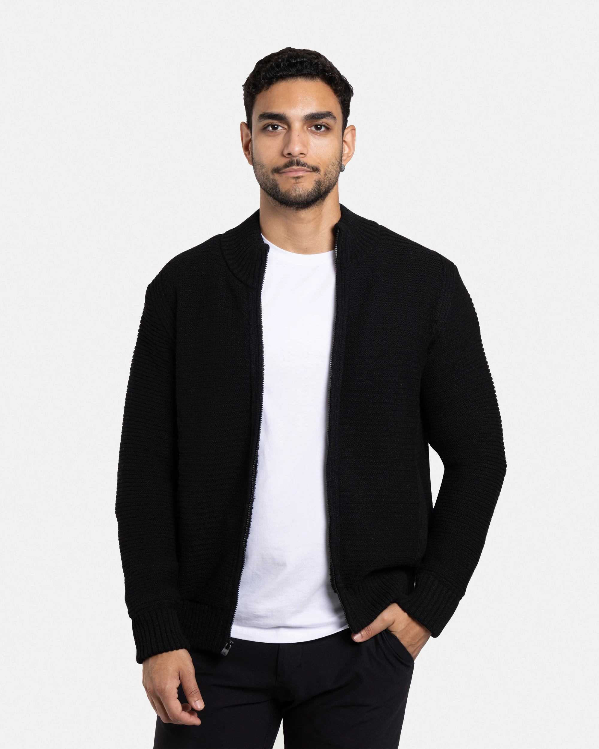 X RAY Men's Stand Collar Full Zip High Neck Ribbed Sweater Jacket Big & Tall Available