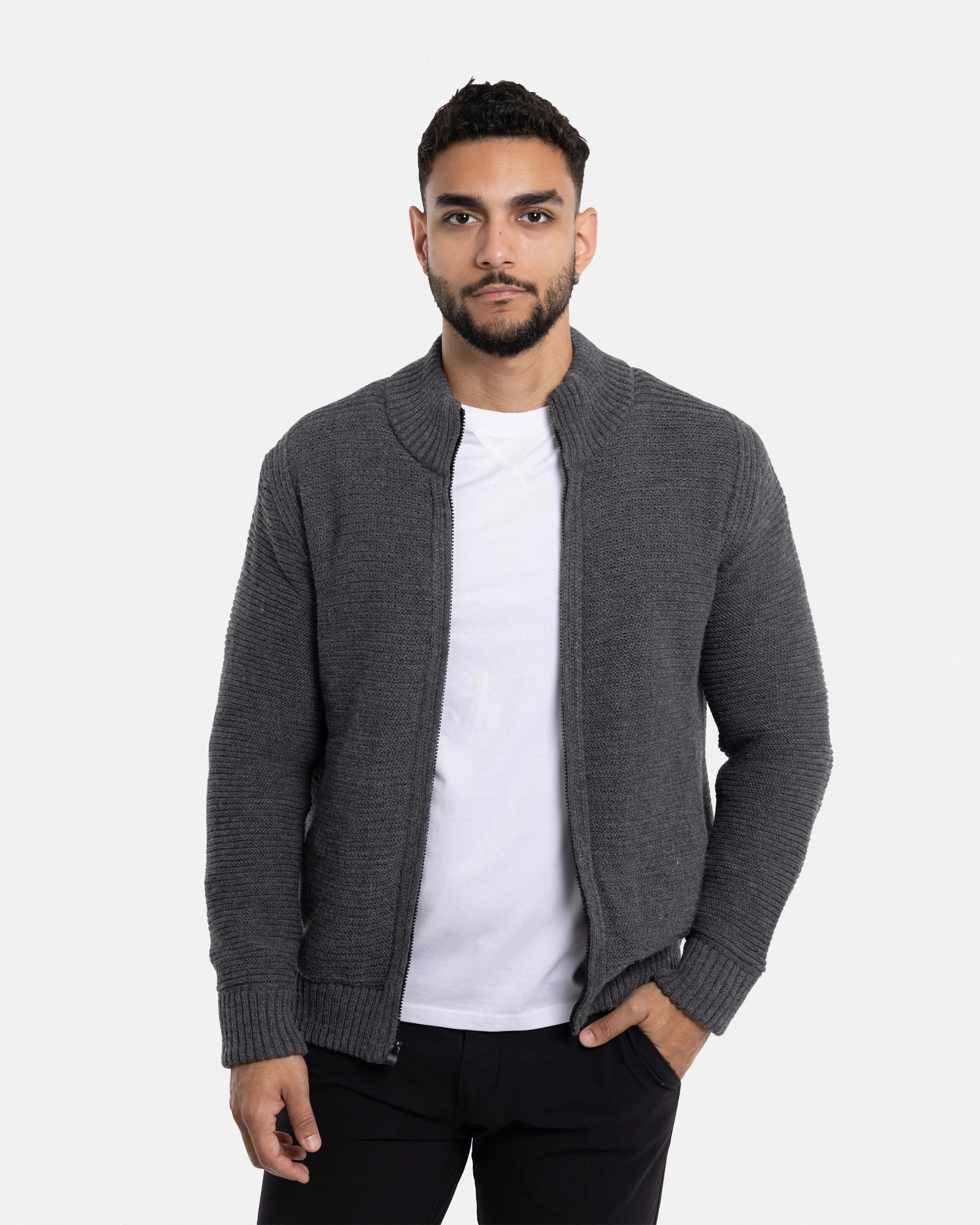 X RAY Men's Stand Collar Full Zip High Neck Ribbed Sweater Jacket Big & Tall Available