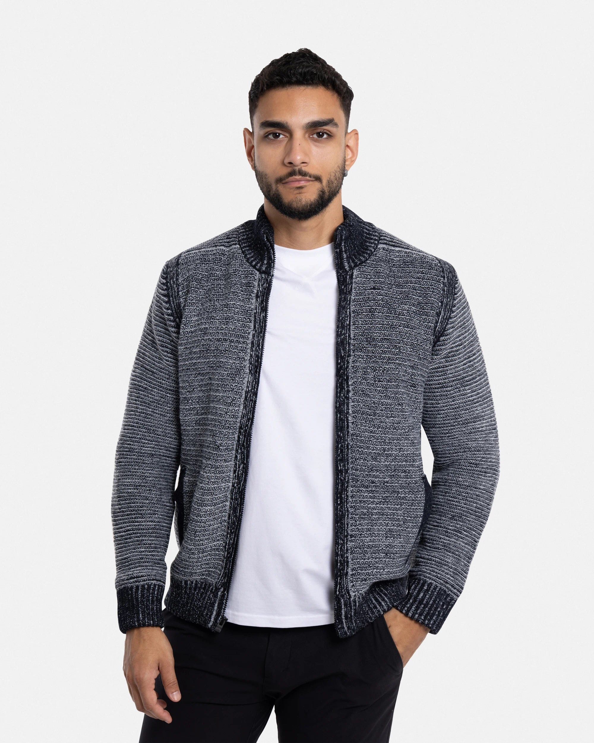 X RAY Men's Stand Collar Full Zip High Neck Ribbed Sweater Jacket Big & Tall Available