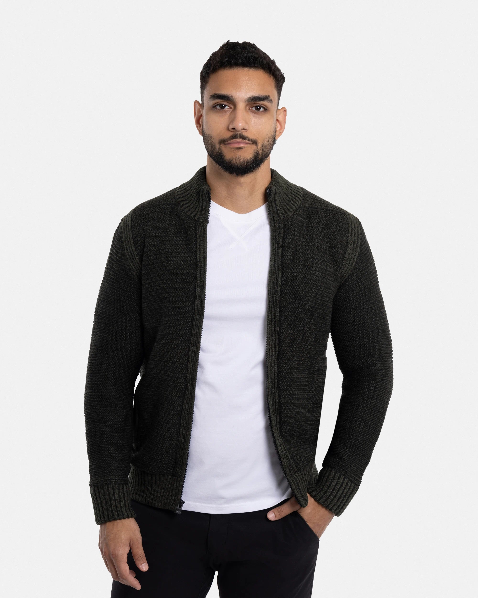 X RAY Men's Stand Collar Full Zip High Neck Ribbed Sweater Jacket Big & Tall Available