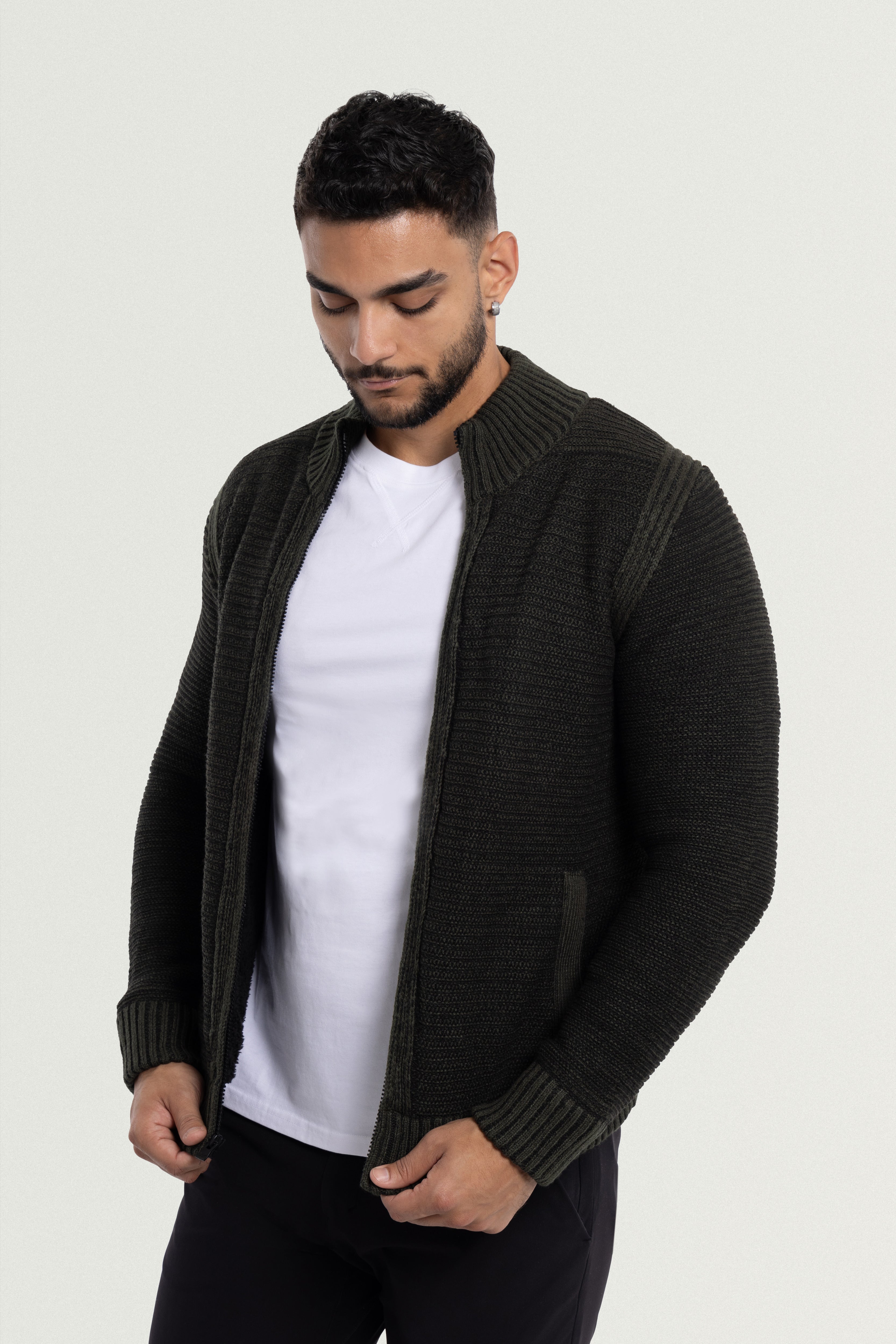 X RAY Men's Stand Collar Full Zip High Neck Ribbed Sweater X RAY Men's Stand Collar Full Zip High Neck Ribbed Sweater