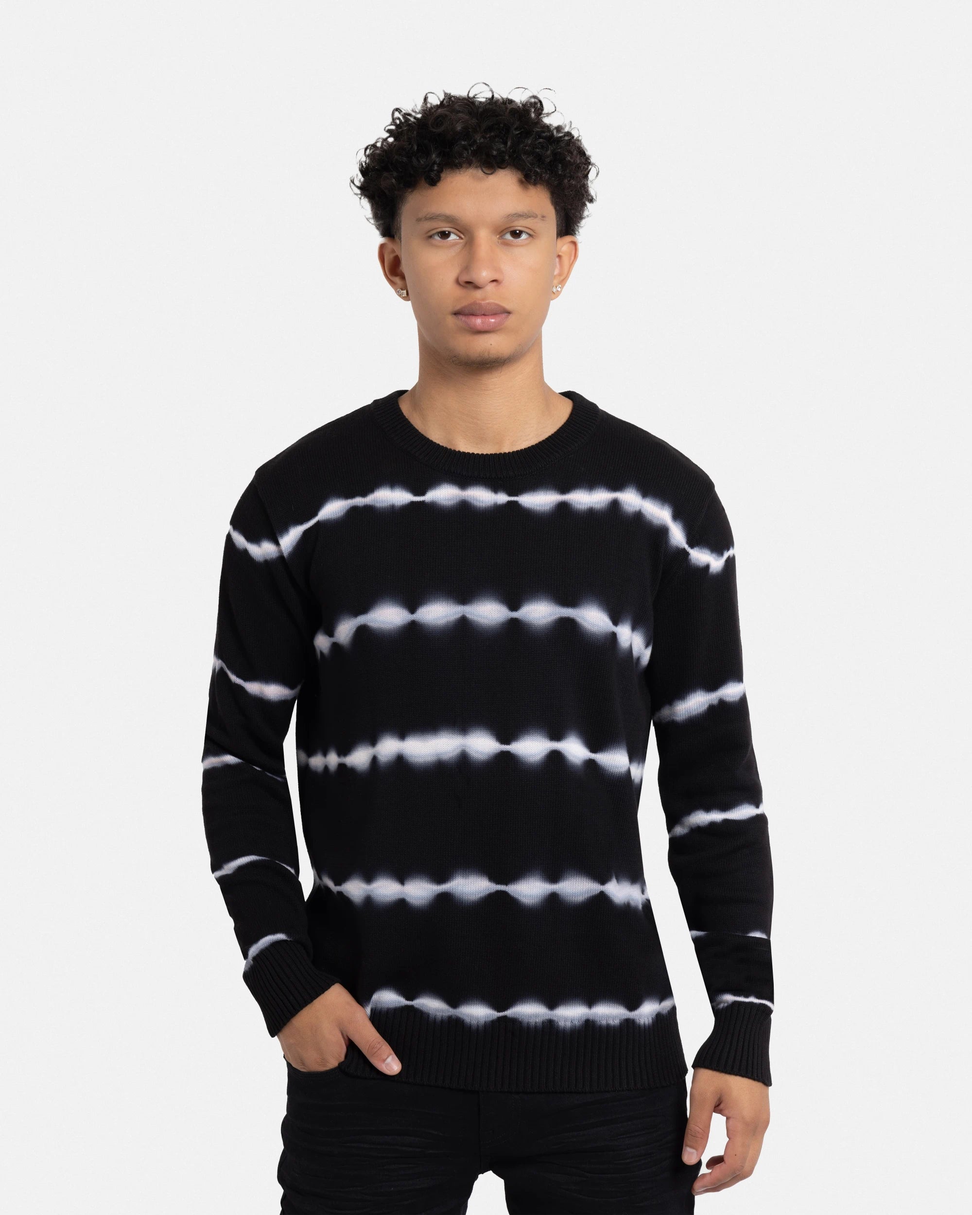 X RAY Men's Striped Crewneck Tie Dye Fashion Cotton Sweater