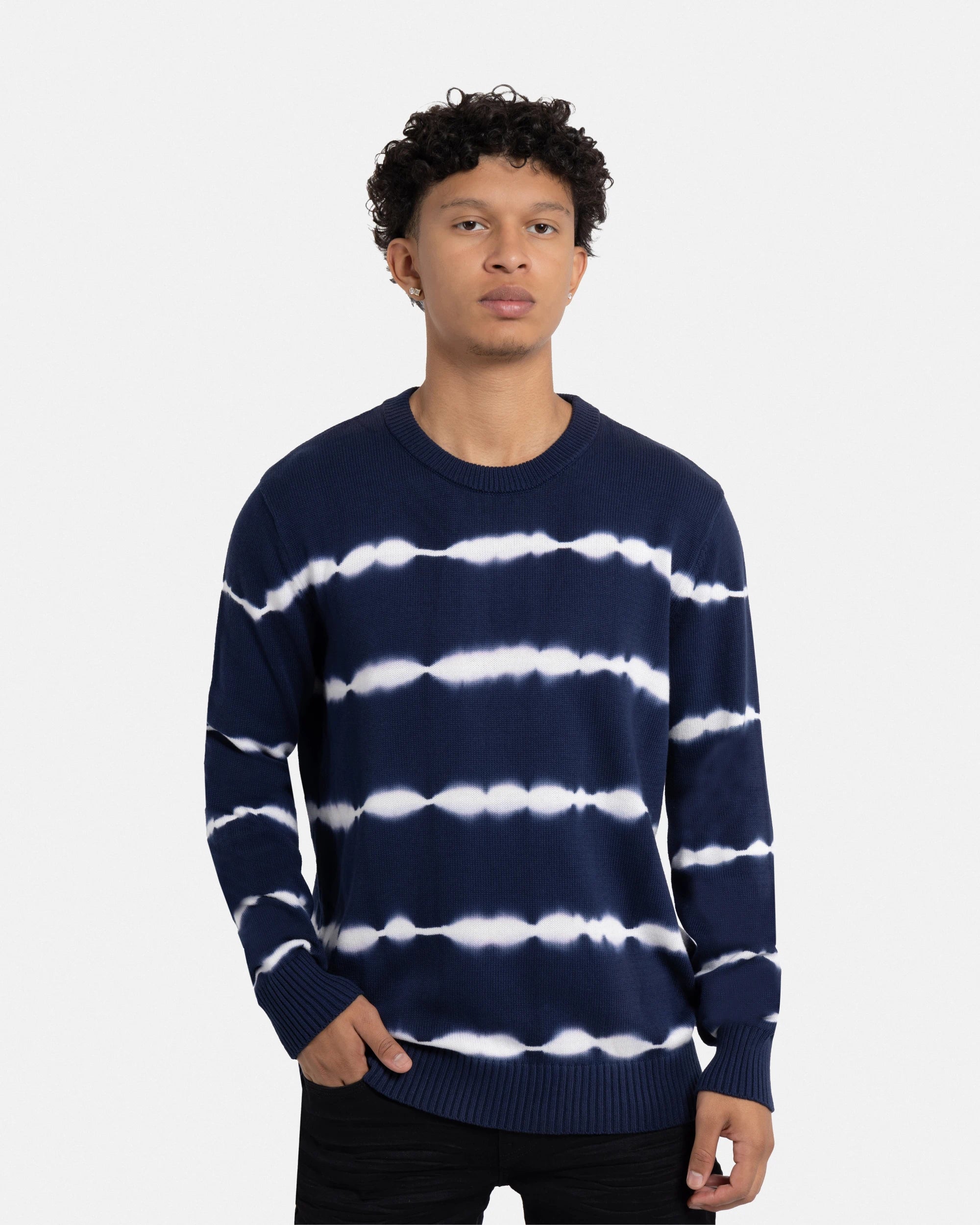X RAY Men's Striped Crewneck Tie Dye Fashion Cotton Sweater