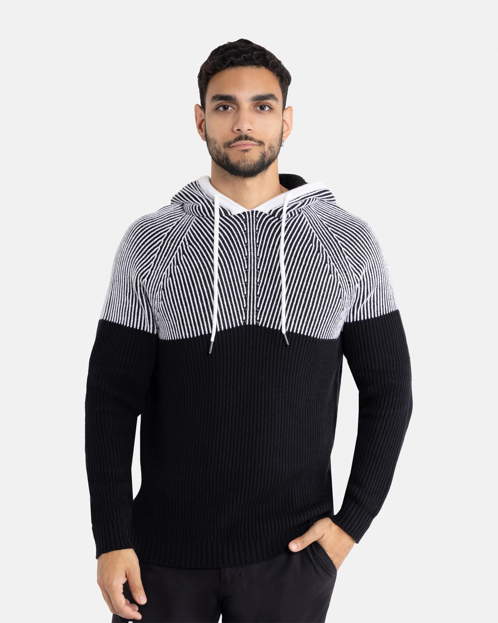 X RAY Men's Rib Knit Color Block Pullover Hooded Sweater
