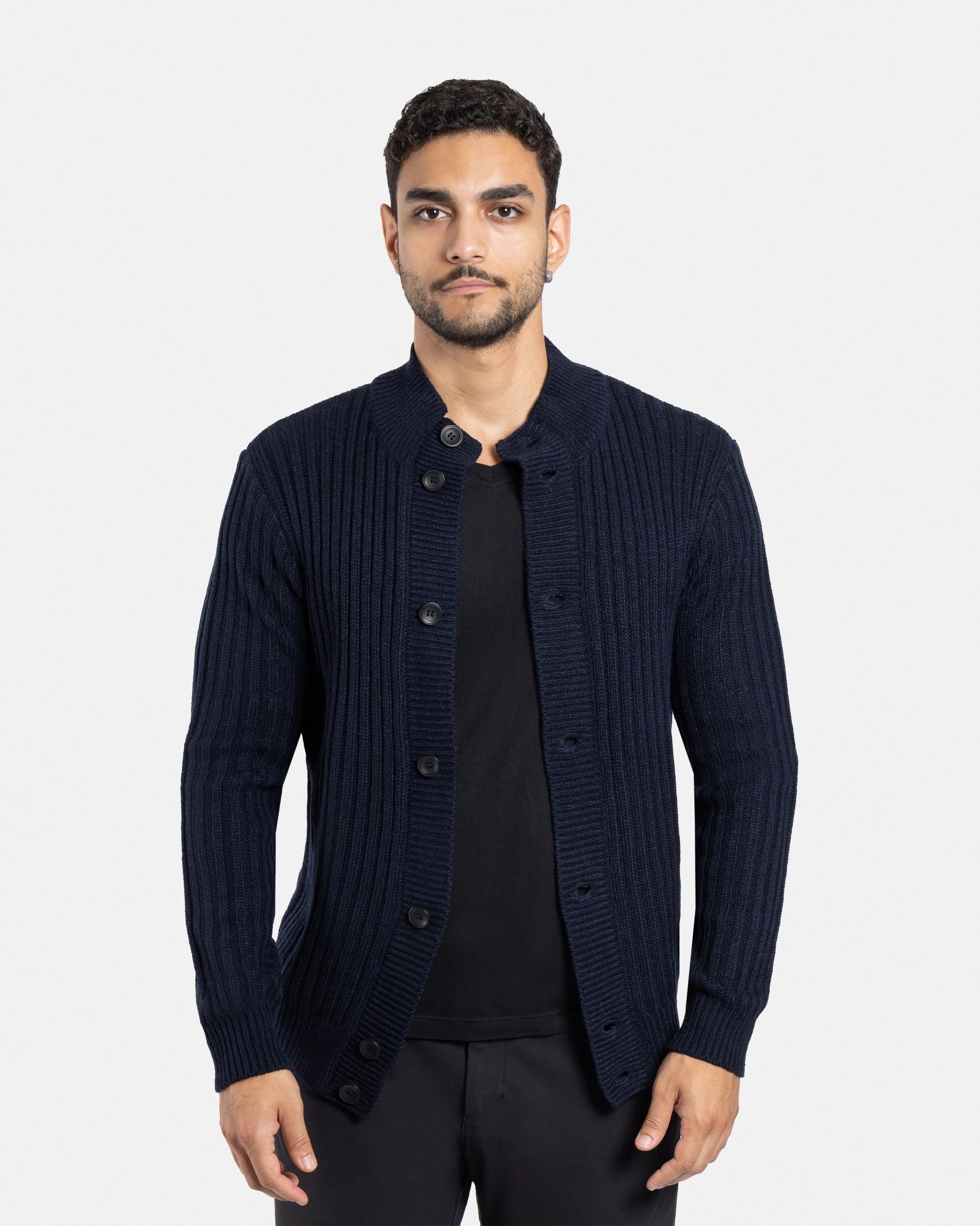 X RAY Men's Stand Collar Button Ribbed Cardigan