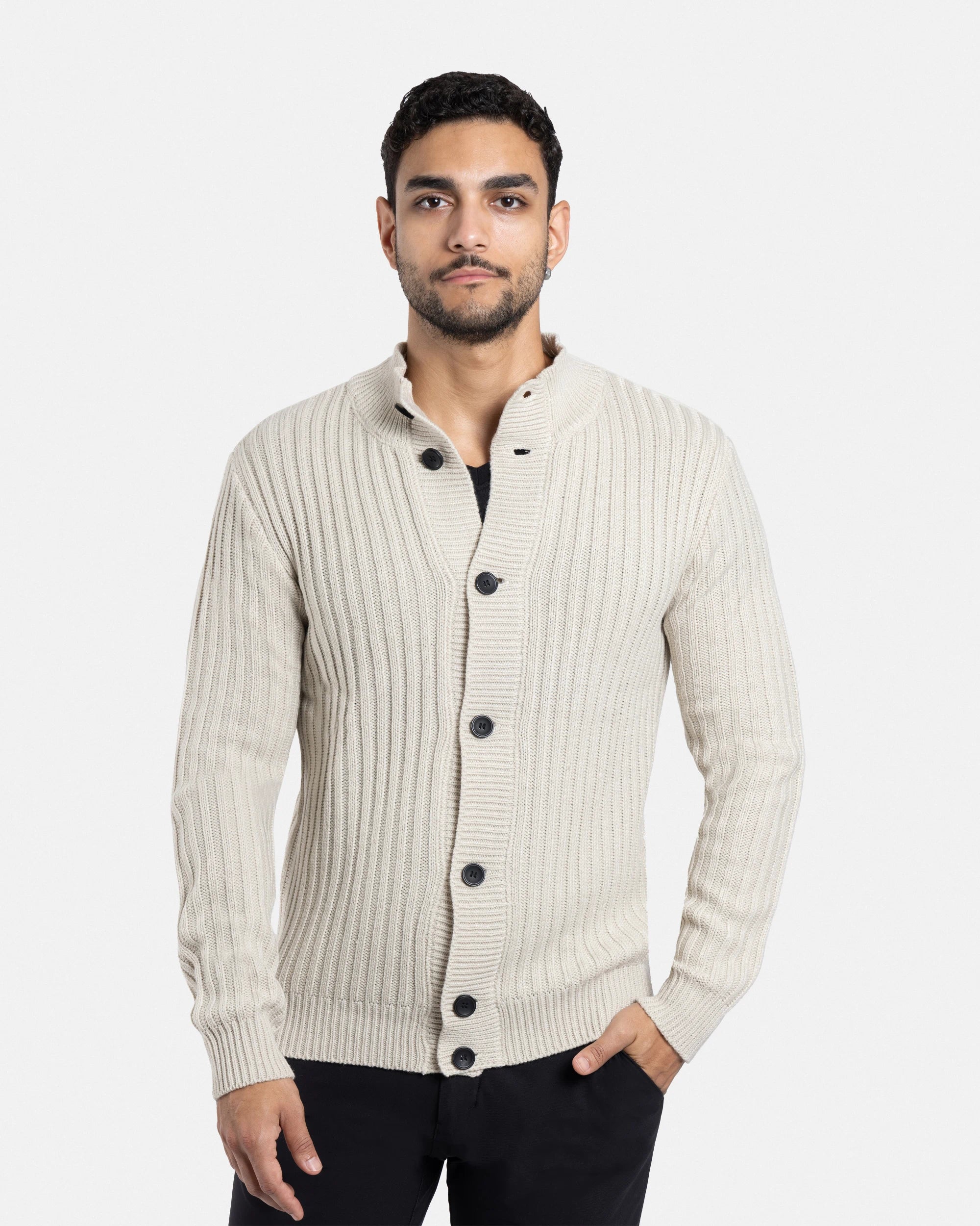 X RAY Men's Stand Collar Button Ribbed Cardigan