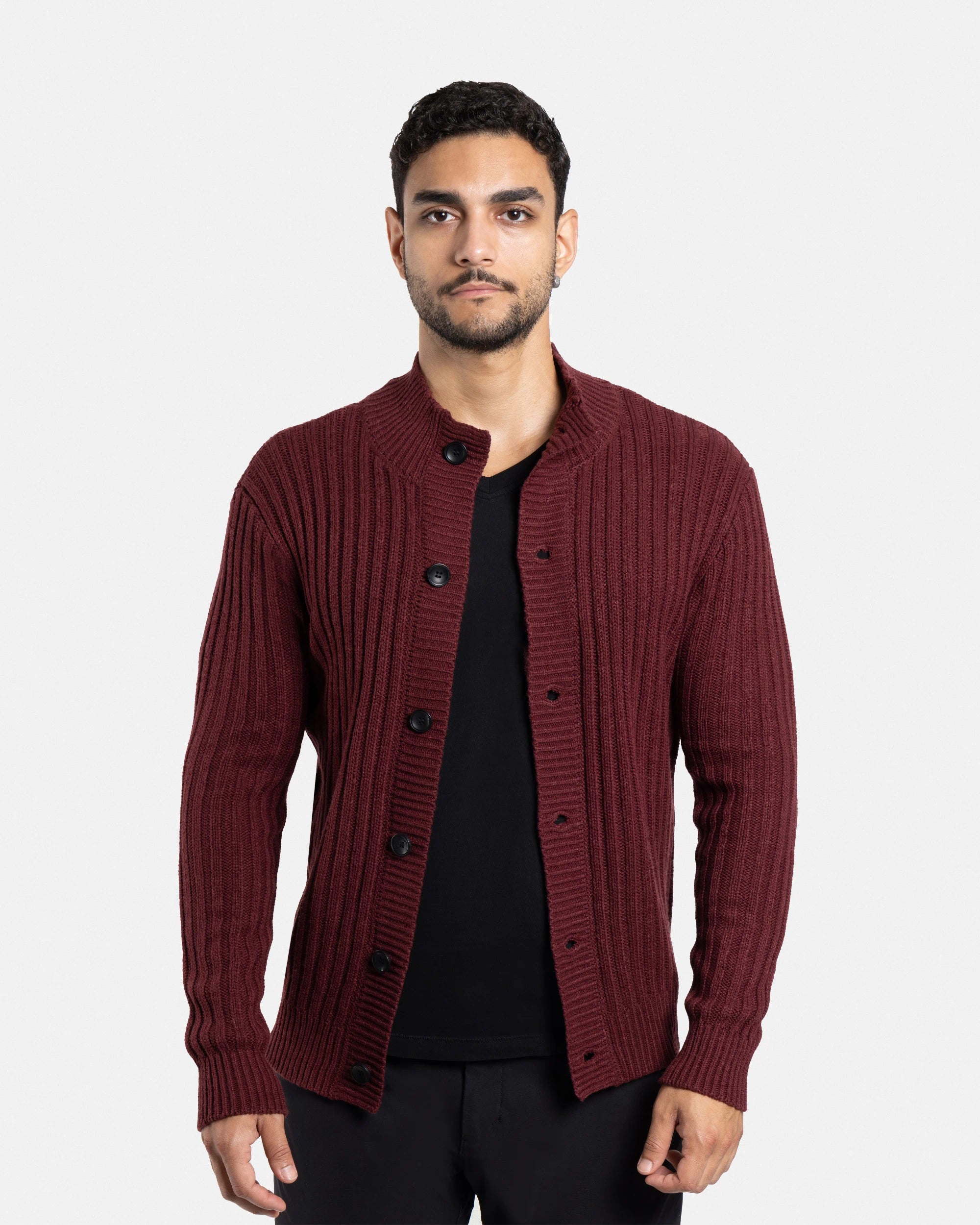 X RAY Men's Stand Collar Button Ribbed Cardigan