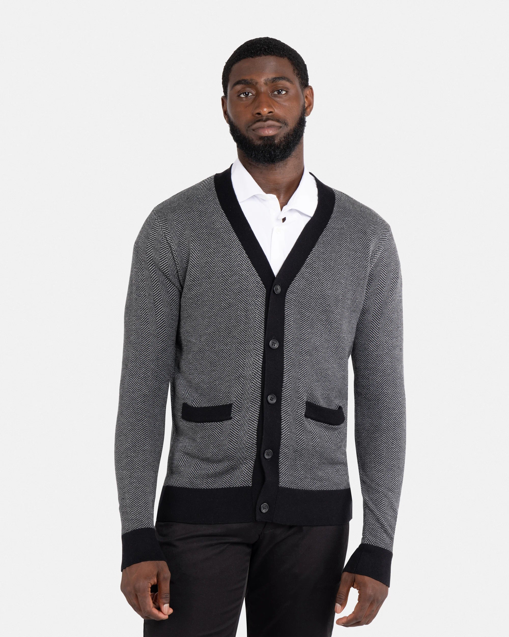 X RAY Men's Casual Herringbone Cardigan Sweater