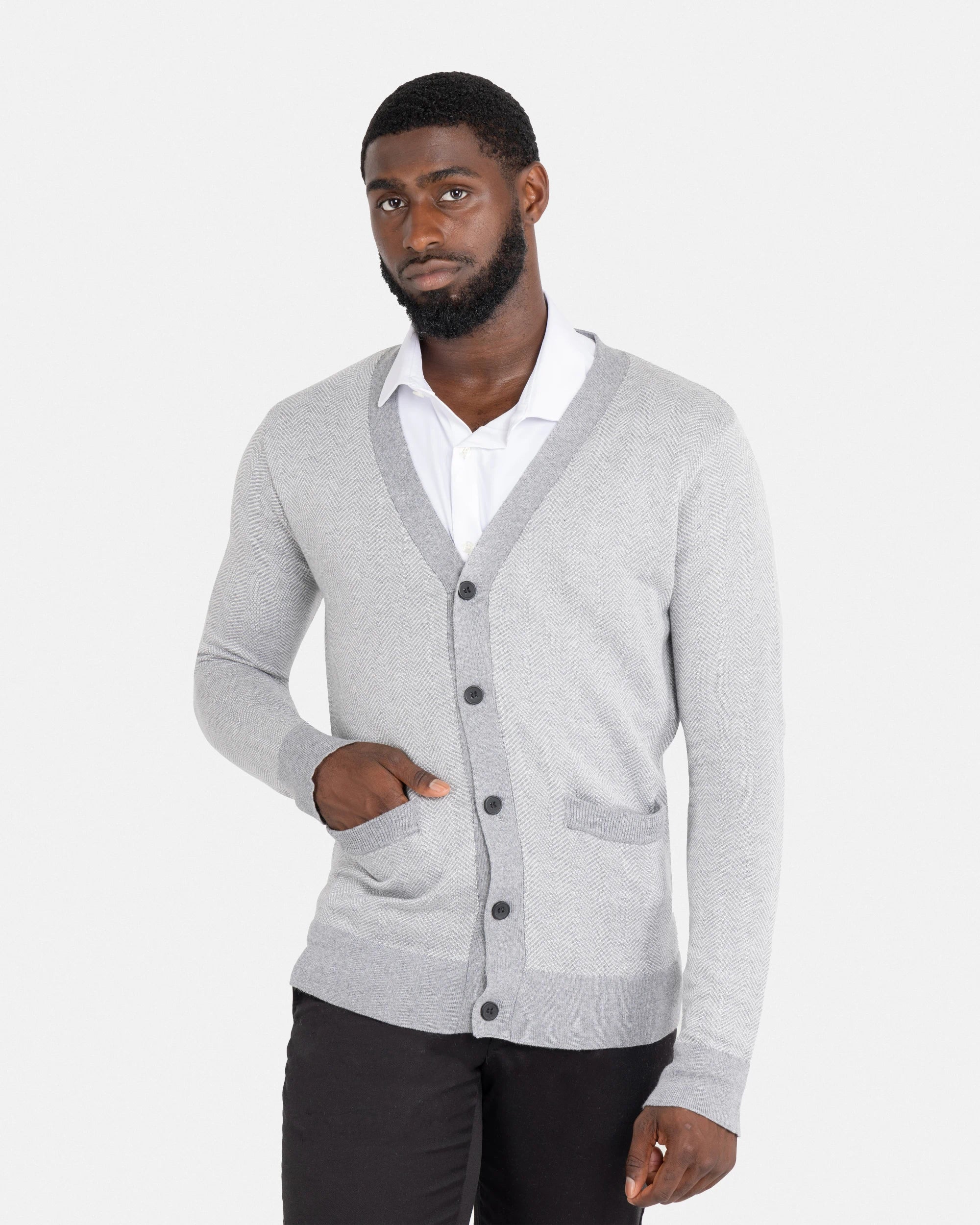 X RAY Men's Casual Herringbone Cardigan Sweater