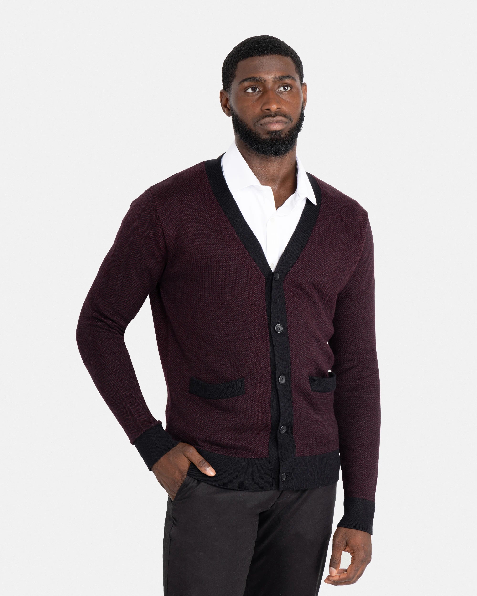 X RAY Men's Casual Herringbone Cardigan Sweater