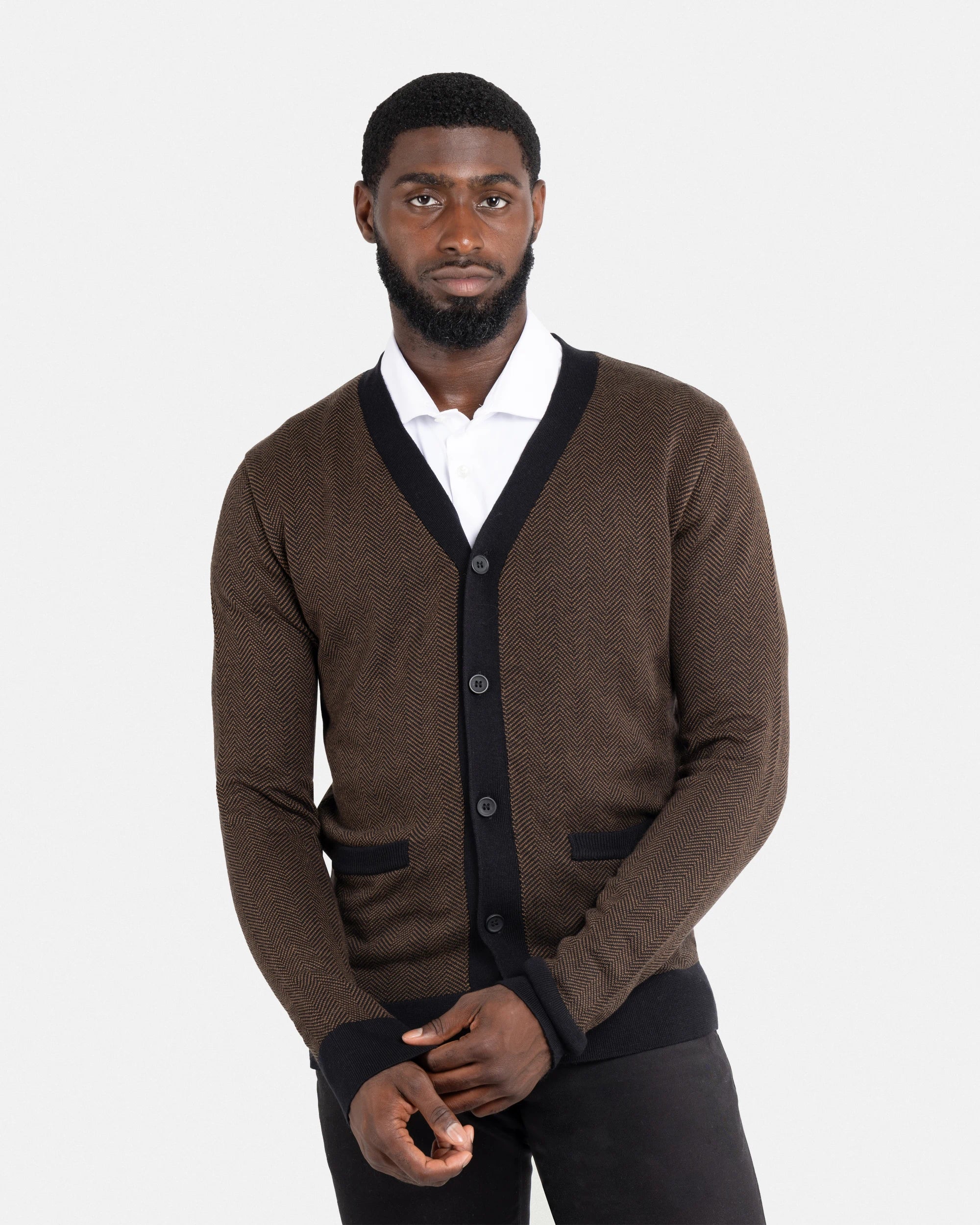 X RAY Men's Casual Herringbone Cardigan Sweater