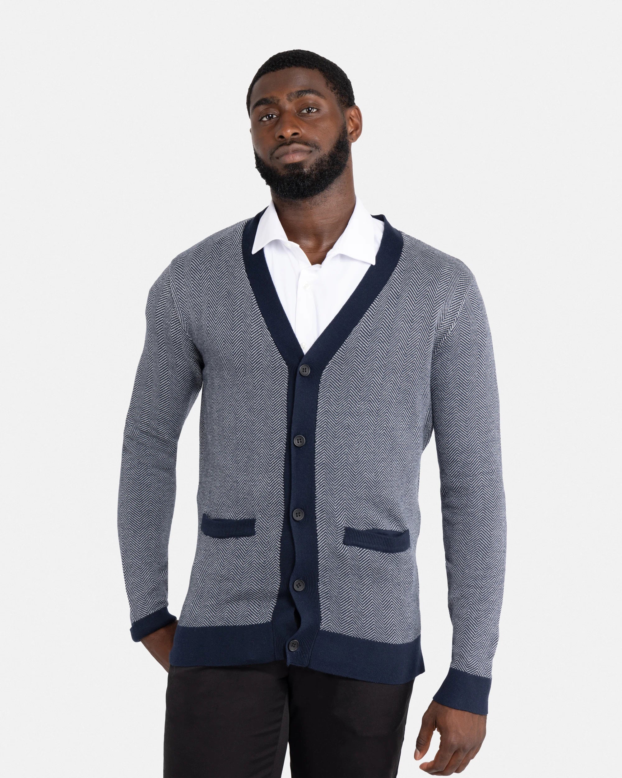 X RAY Men's Casual Herringbone Cardigan Sweater