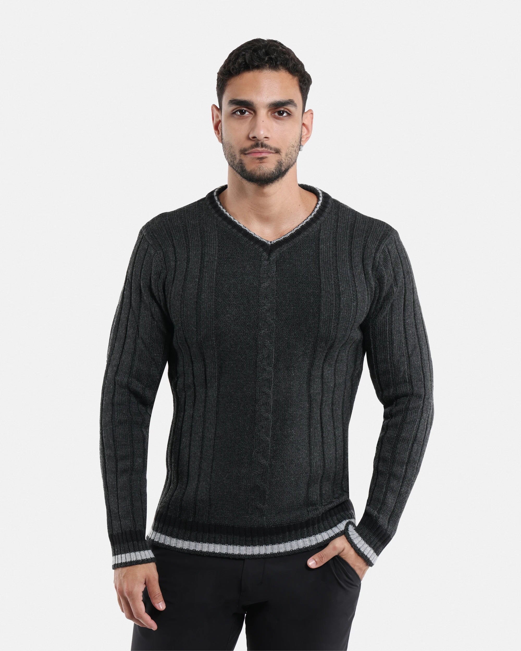 X RAY Men's Cable Knit Middleweight Soft Tipped V-Neck Sweater Regular and Big & Tall