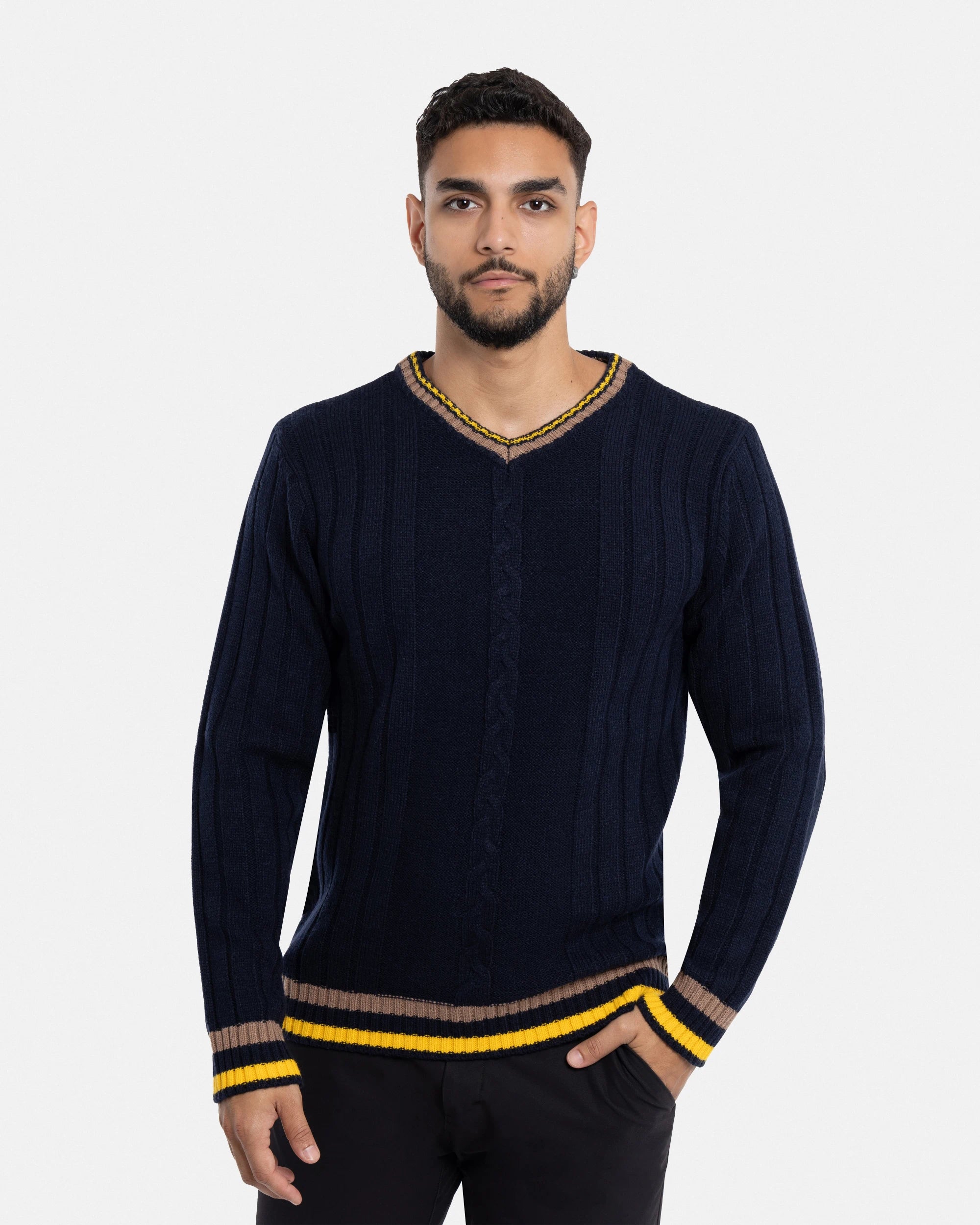 X RAY Men's Cable Knit Middleweight Soft Tipped V-Neck Sweater Regular and Big & Tall