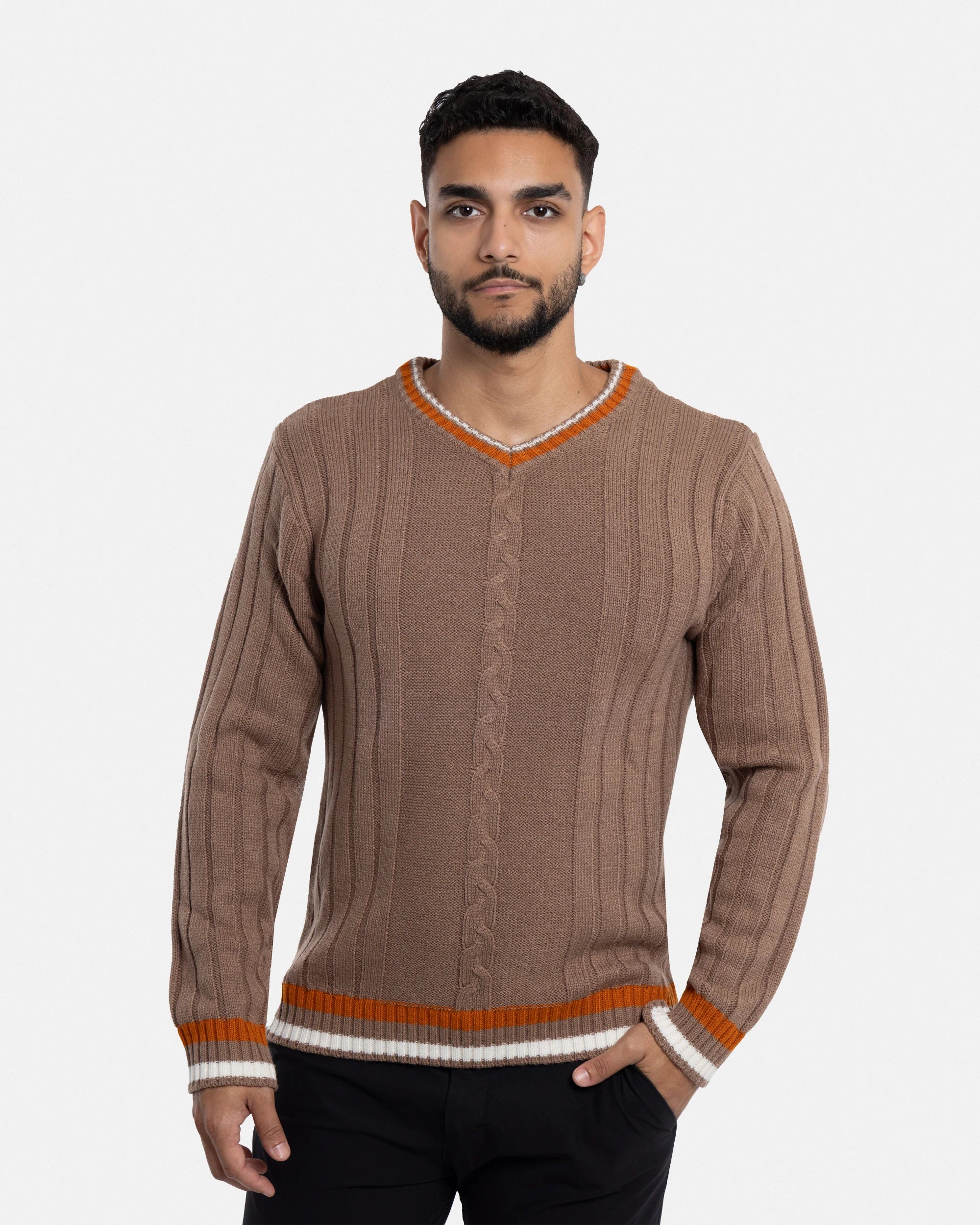 X RAY Men's Cable Knit Middleweight Soft Tipped V-Neck Sweater Regular and Big & Tall