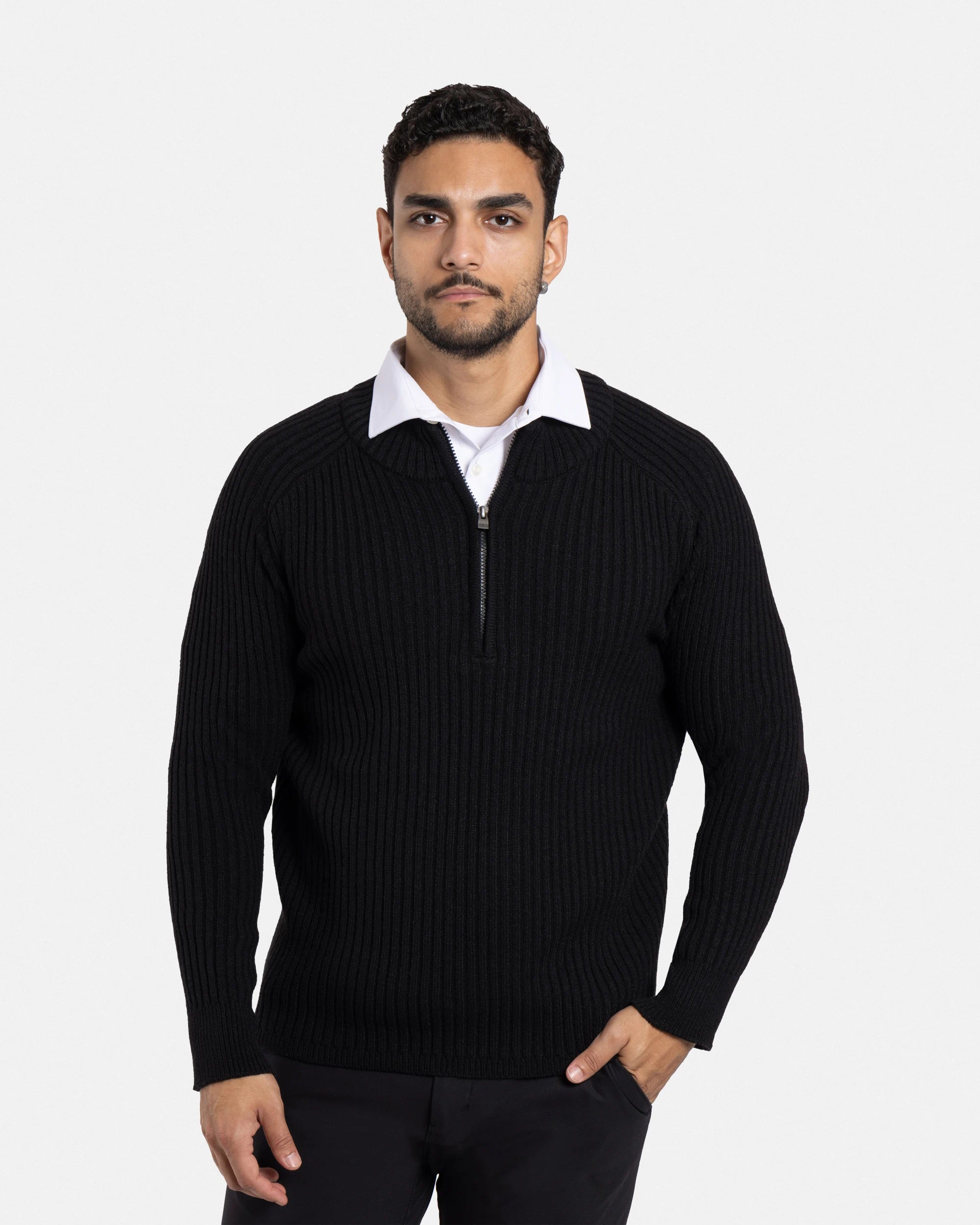 X RAY Men's Slim Fit Ribbed Mock Neck Quarter Zip Pullover Sweater