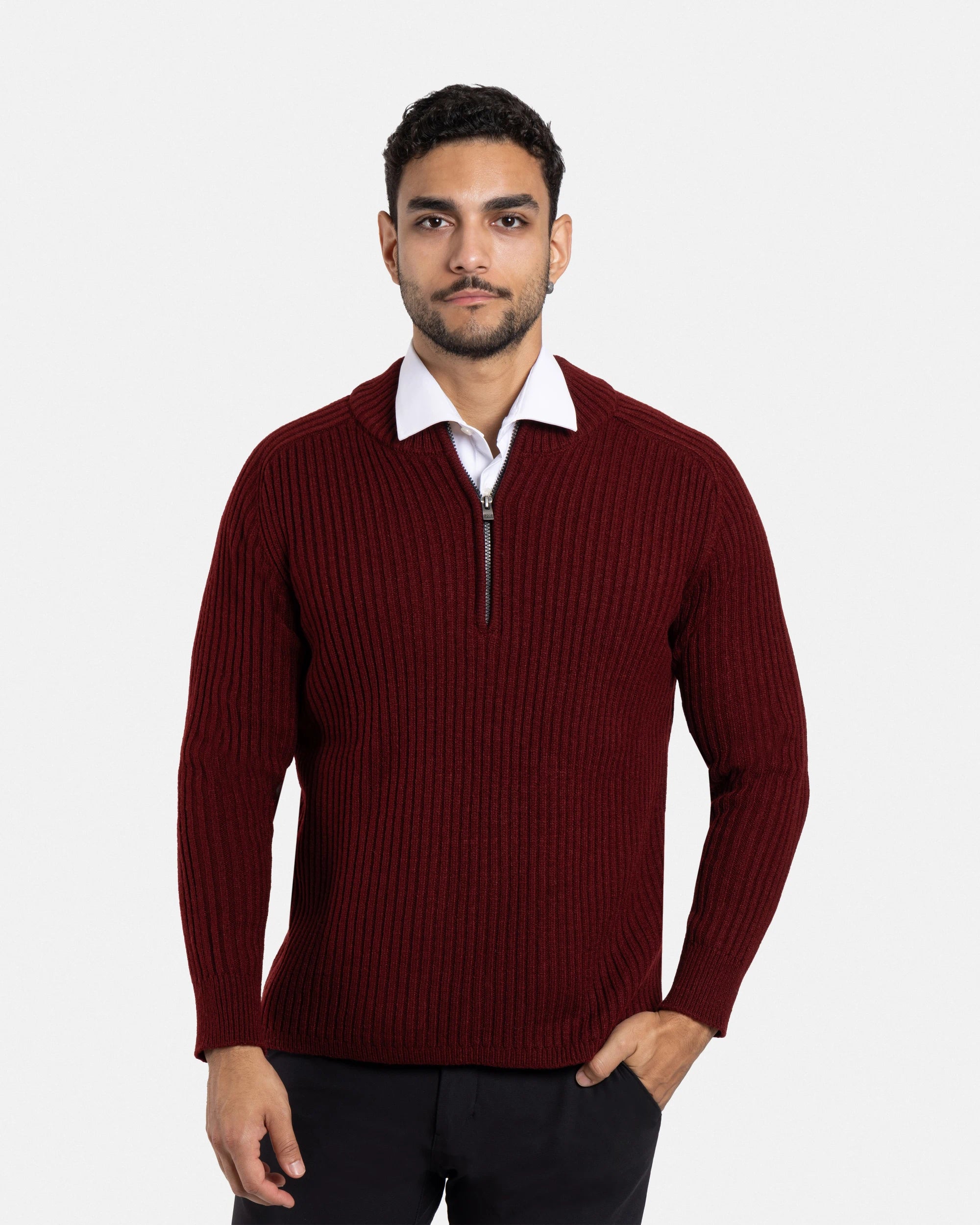 X RAY Men's Slim Fit Ribbed Mock Neck Quarter Zip Pullover Sweater