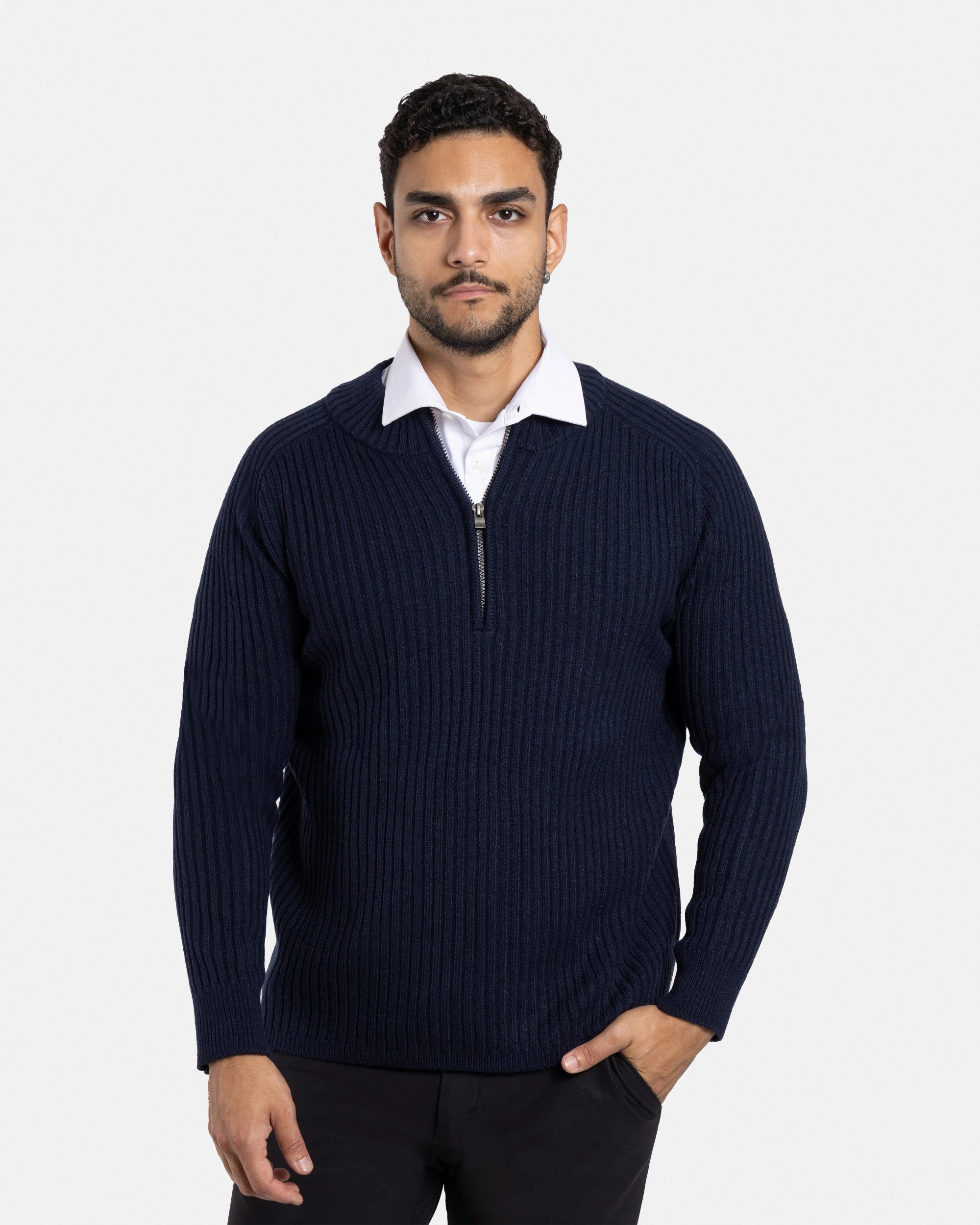 X RAY Men's Slim Fit Ribbed Mock Neck Quarter Zip Pullover Sweater