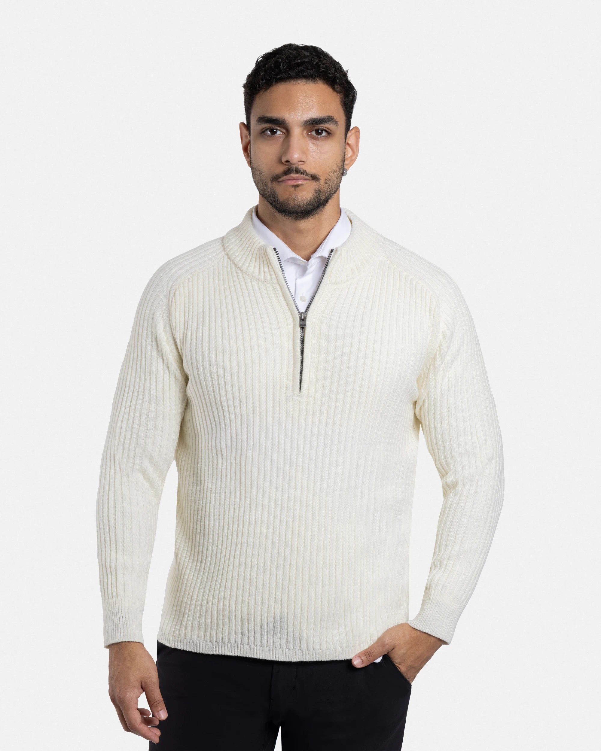 X RAY Men's Slim Fit Ribbed Mock Neck Quarter Zip Pullover Sweater