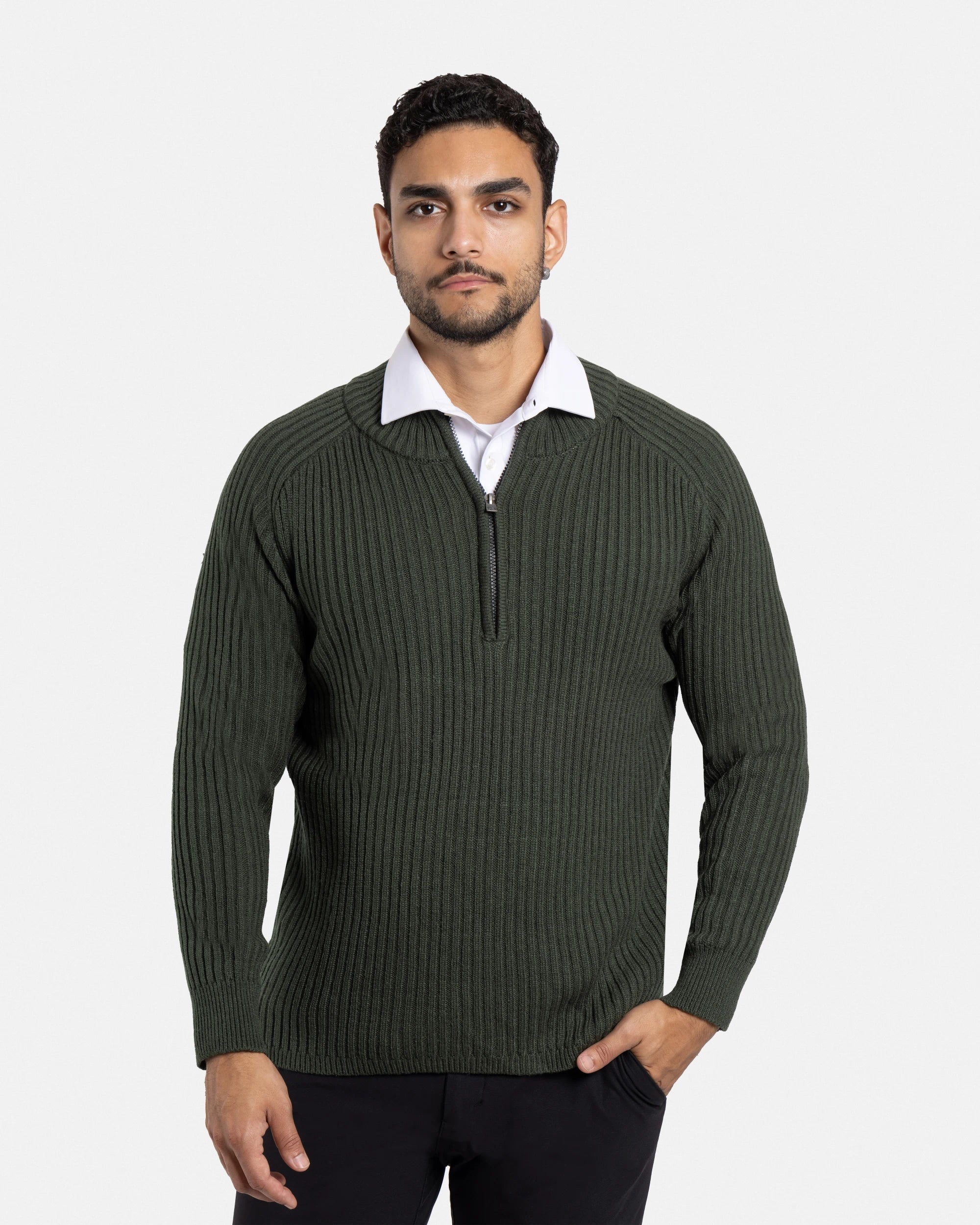 X RAY Men's Slim Fit Ribbed Mock Neck Quarter Zip Pullover Sweater