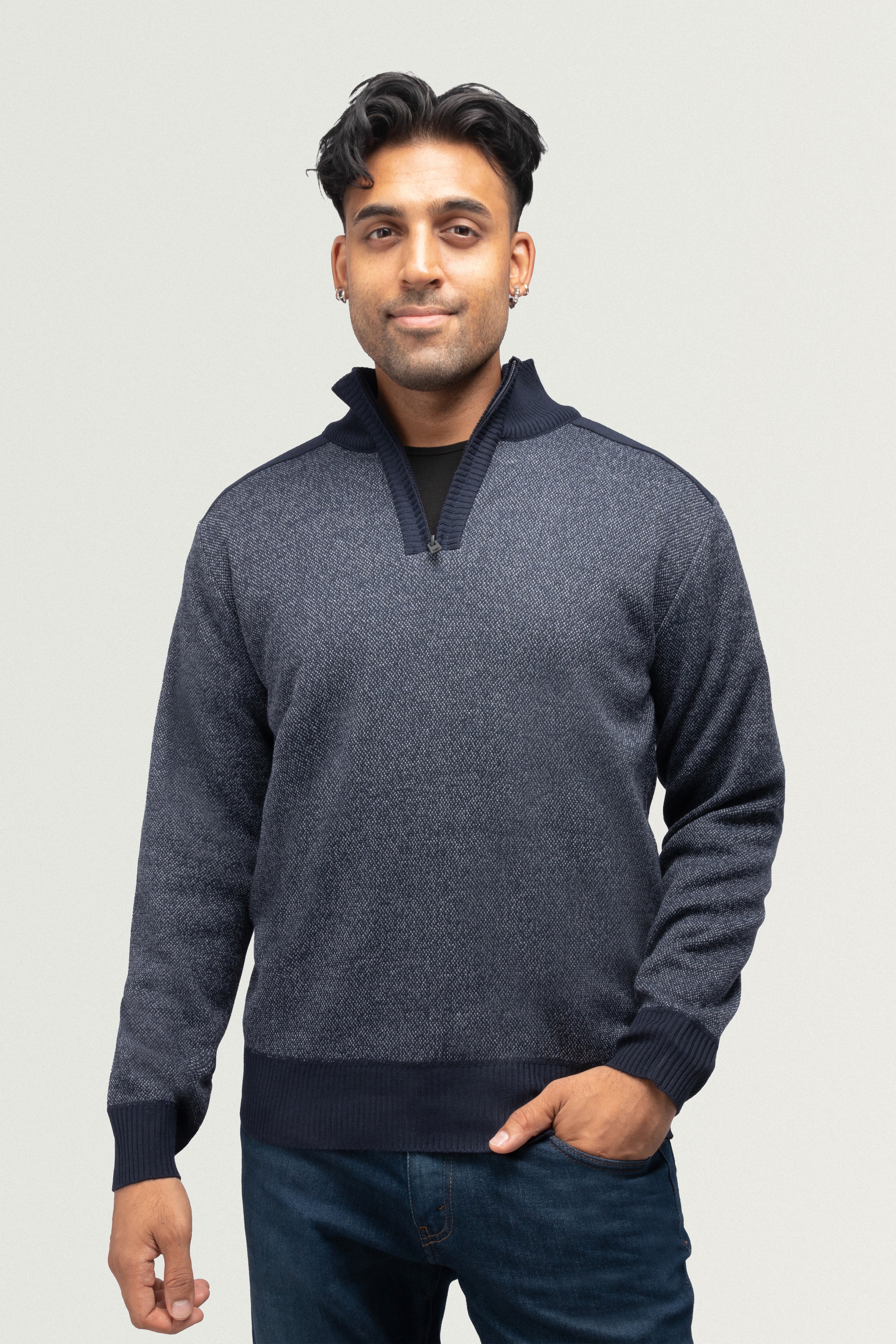 X RAY Men's Quarter Zip Pullover Top W/Contrast Shoulder Piecing