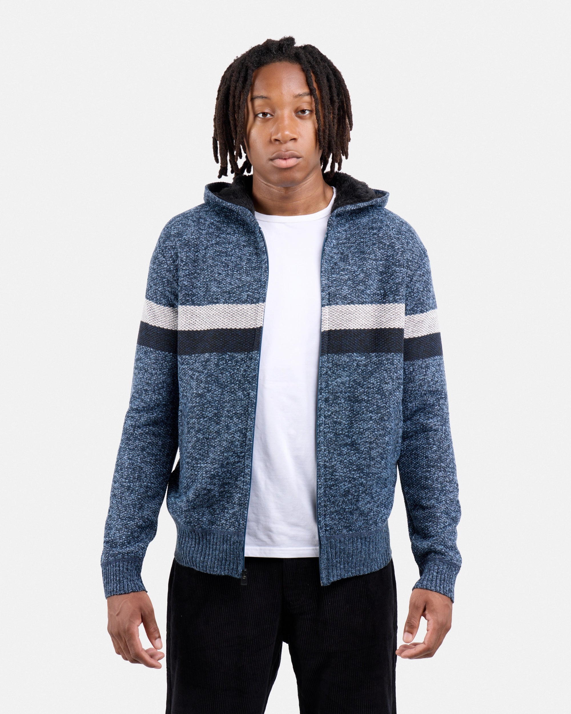 X RAY Men's Zip Up Hooded Sweater with Stripes & Lining