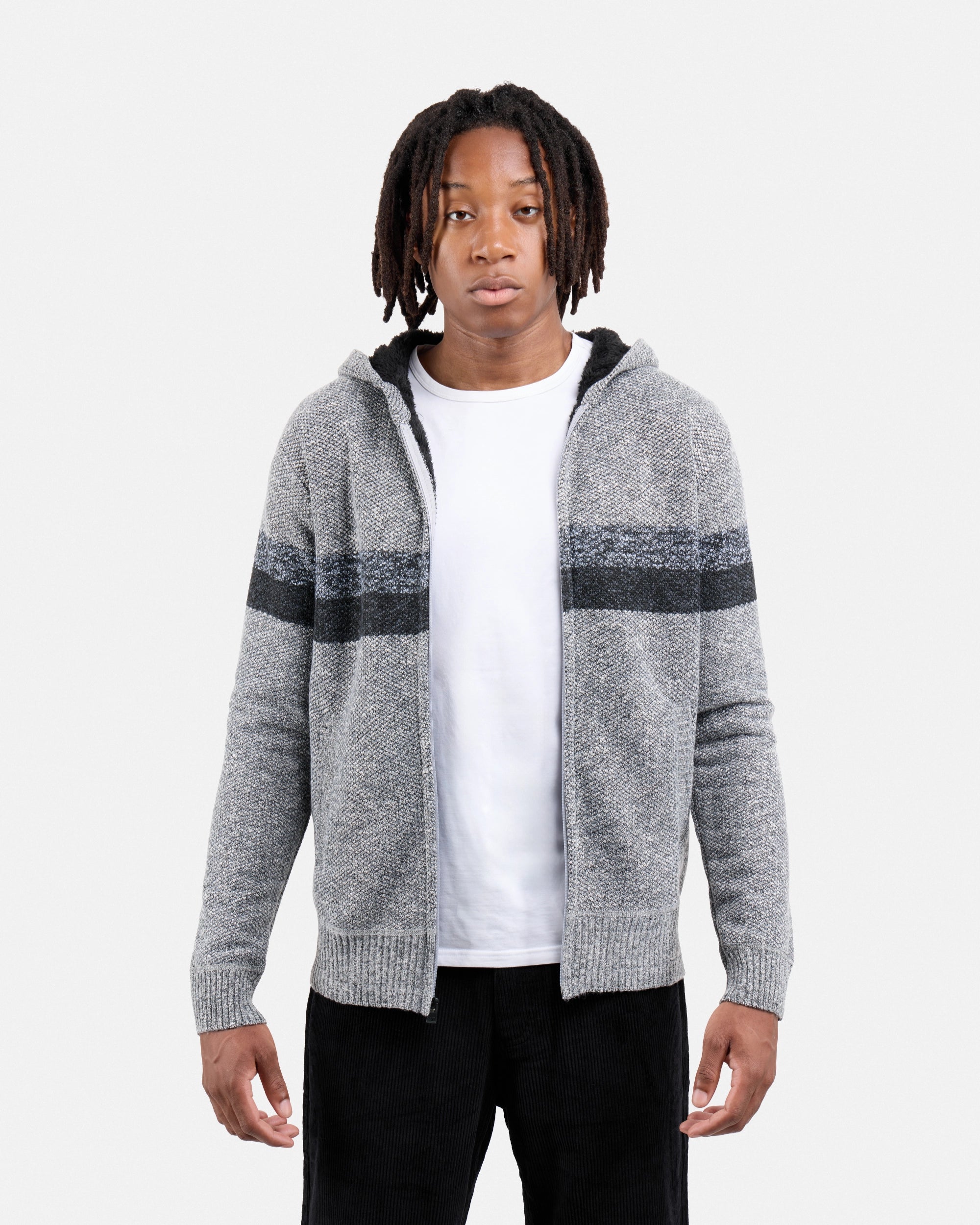 X RAY Men's Zip Up Hooded Sweater with Stripes & Lining