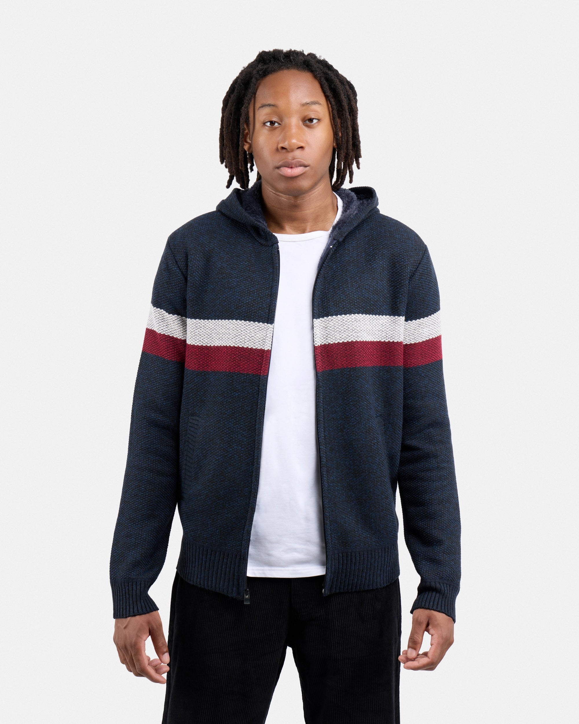 X RAY Men's Zip Up Hooded Sweater with Stripes & Lining