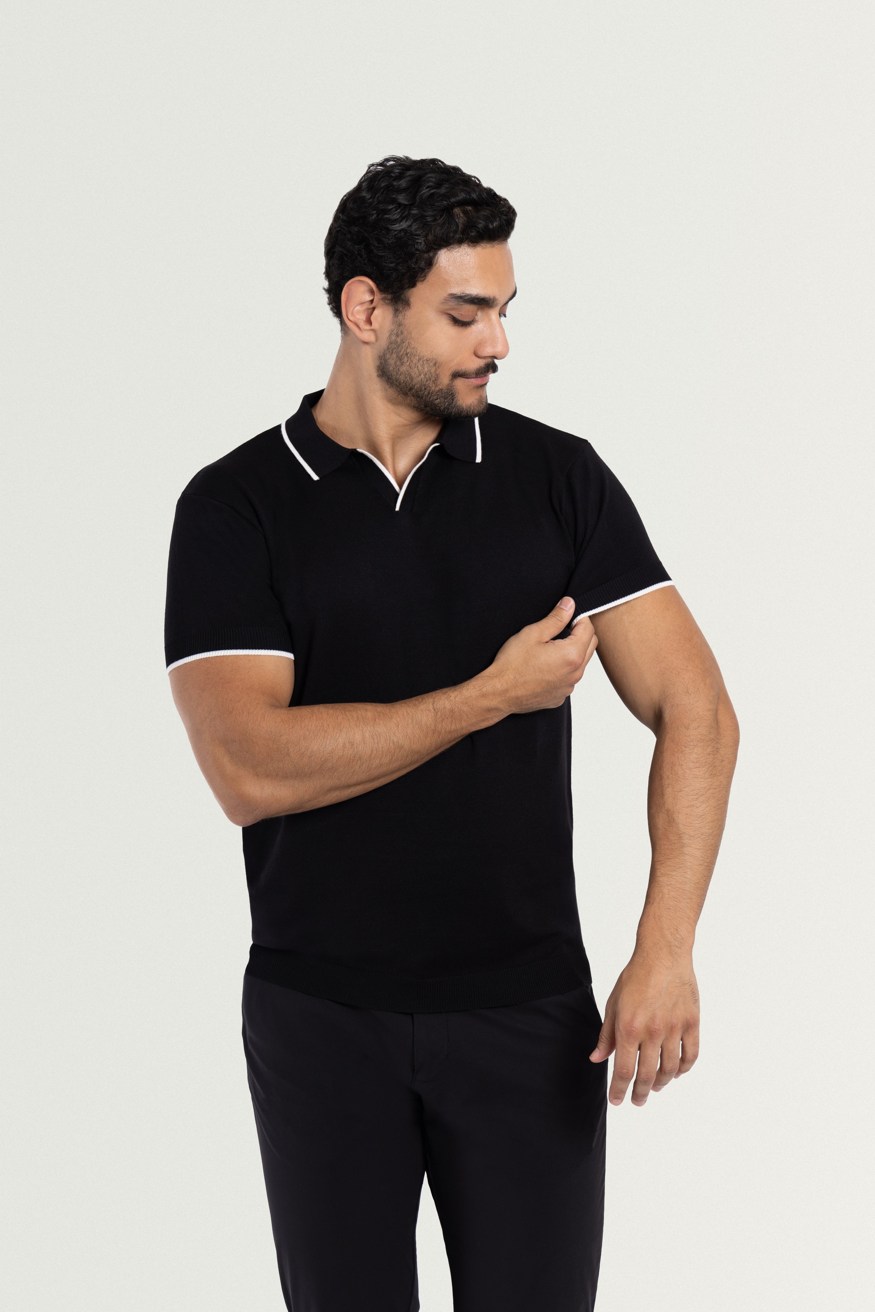 XRAY JEANS Men's Tipped Johnny Collar Knit Short Sleeve Polo